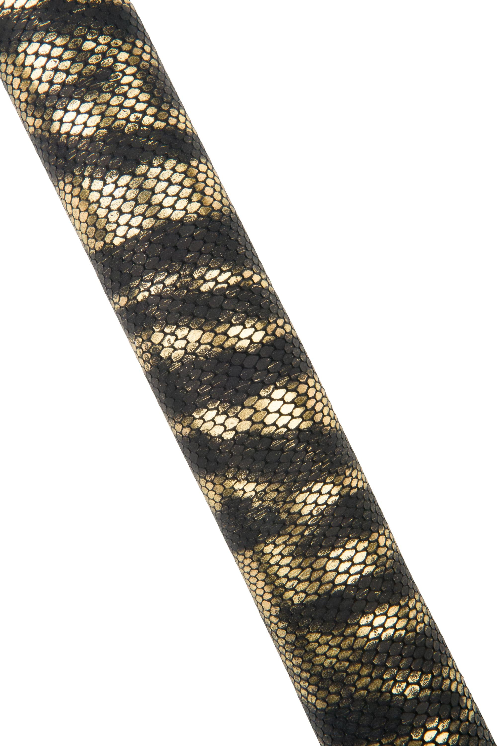 Black & Gold Python Print Leather, Metallic Snake, Embossed snakeskin Leather Hide B18608-MT(st)