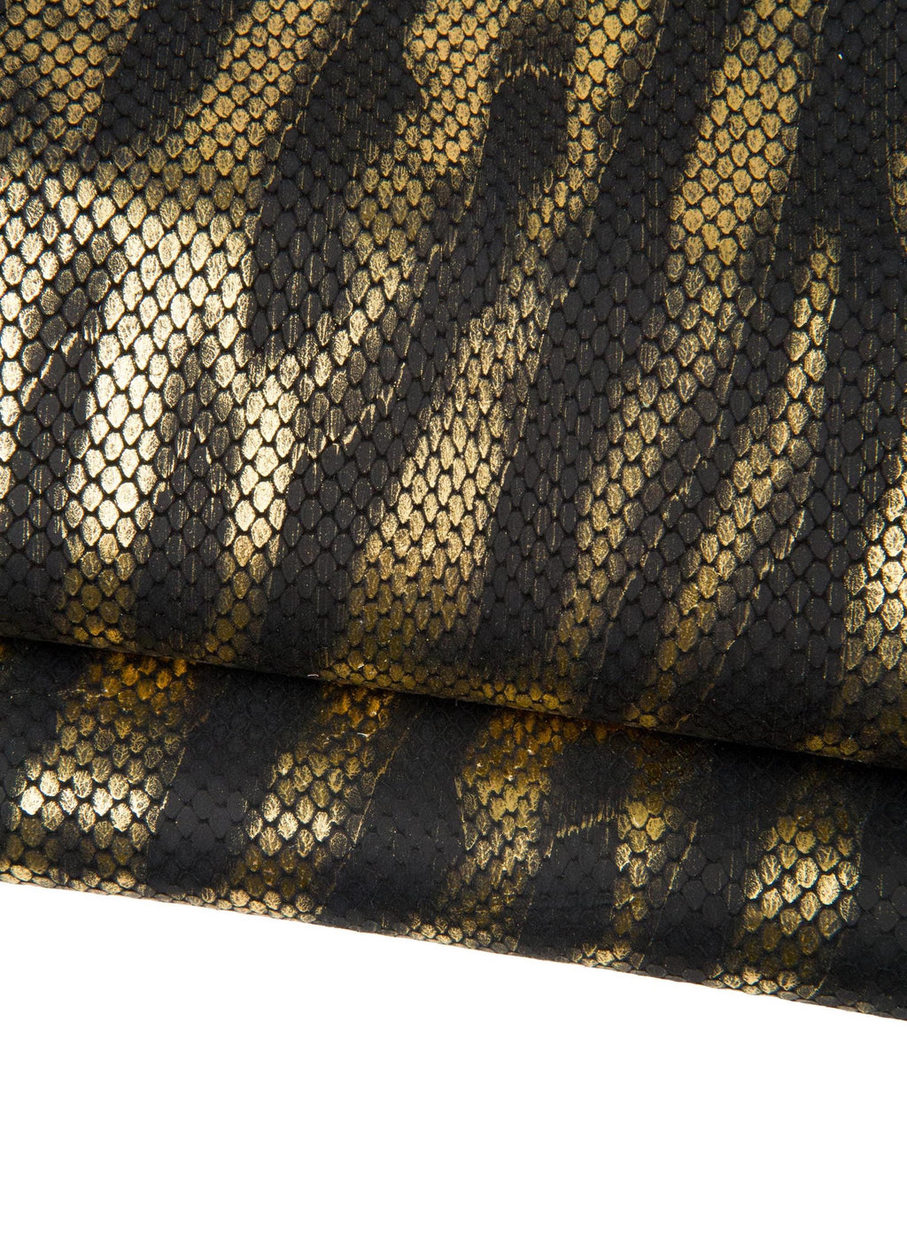 Black & Gold Python Print Leather, Metallic Snake, Embossed snakeskin Leather Hide B18608-MT(st)