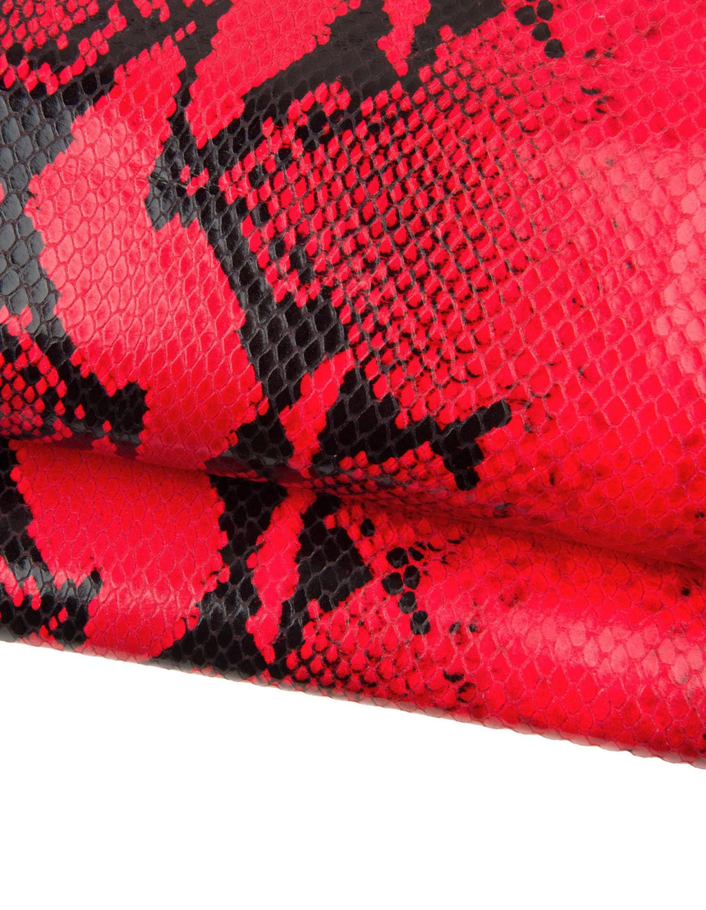 Red Python Print Leather Hide for bags, embossed snakeskin, Snake textured cowhide for Bags, Shoes & Leathercraft B18577-ST La Garzarara