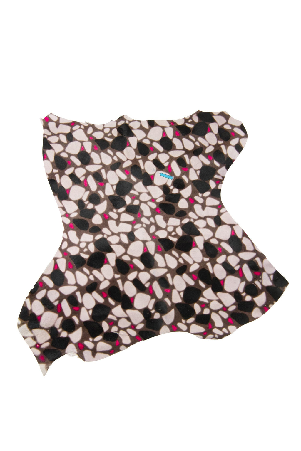 GEOMETRIC printed hair on leather hide, cream, black and fuchsia tones, graphic textured pony calfskin, cowhide for crafting B18637-CV