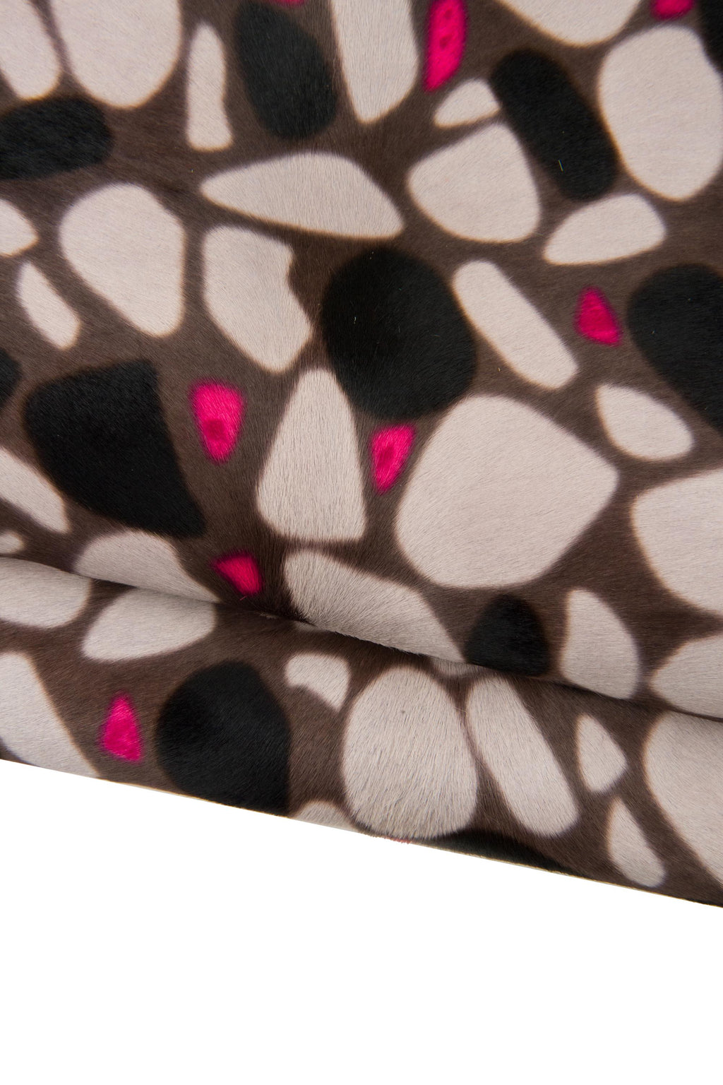 GEOMETRIC printed hair on leather hide, cream, black and fuchsia tones, graphic textured pony calfskin, cowhide for crafting B18637-CV