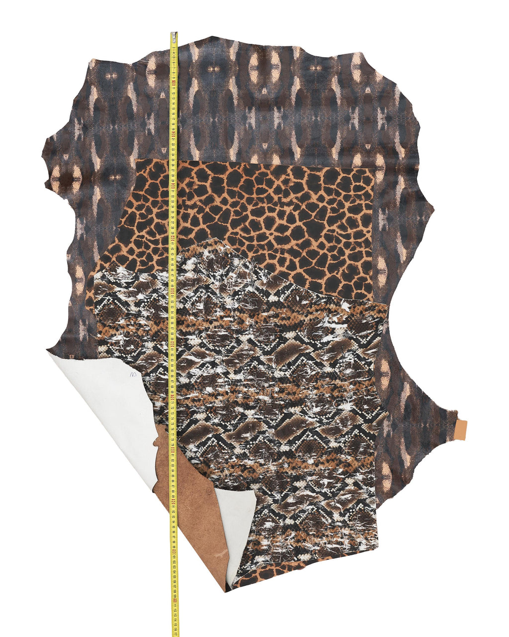 3 Exotic Leather Hides Python Leopard Giraffe Print Italian Leather Skins Designer Animal Pattern Set B18364-ST La Garzarara
