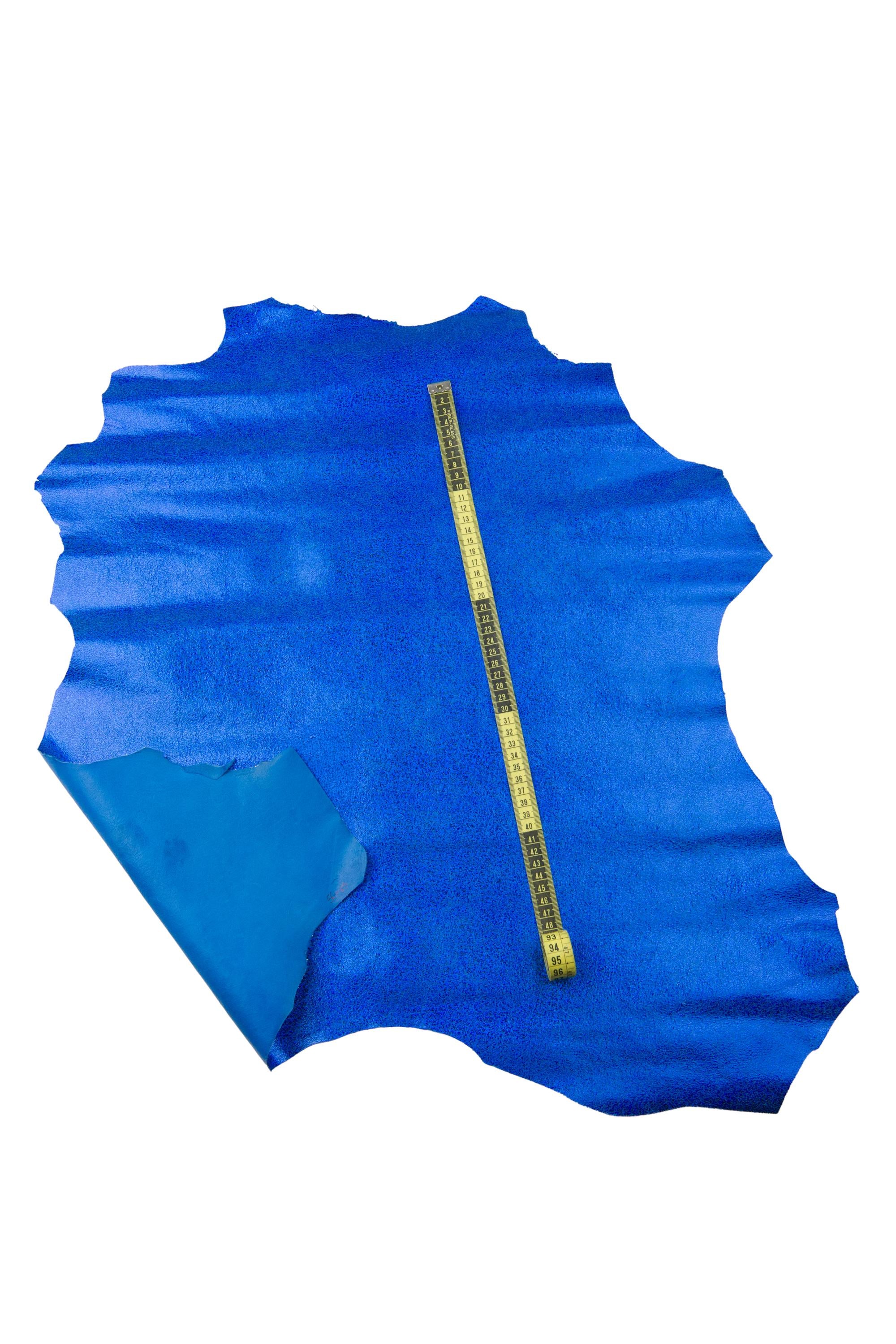 Blue metallic leather skin, CRACKLED wrinkled soft and bright goatskin hide for DIY projects B18597-MT La Garzarara