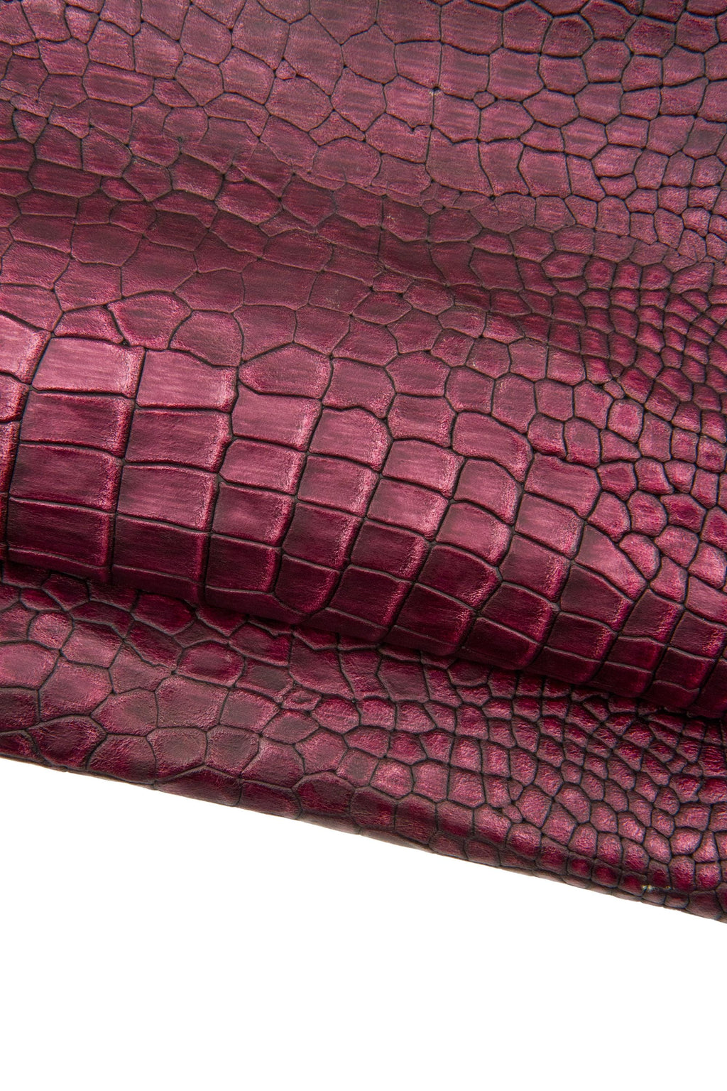 Burgundy CROCODILE embossed leather hide, ALLIGATOR print on calfskin, semi - glossy vitange croc cowhide for crafting B18689-ST LaGarzarara