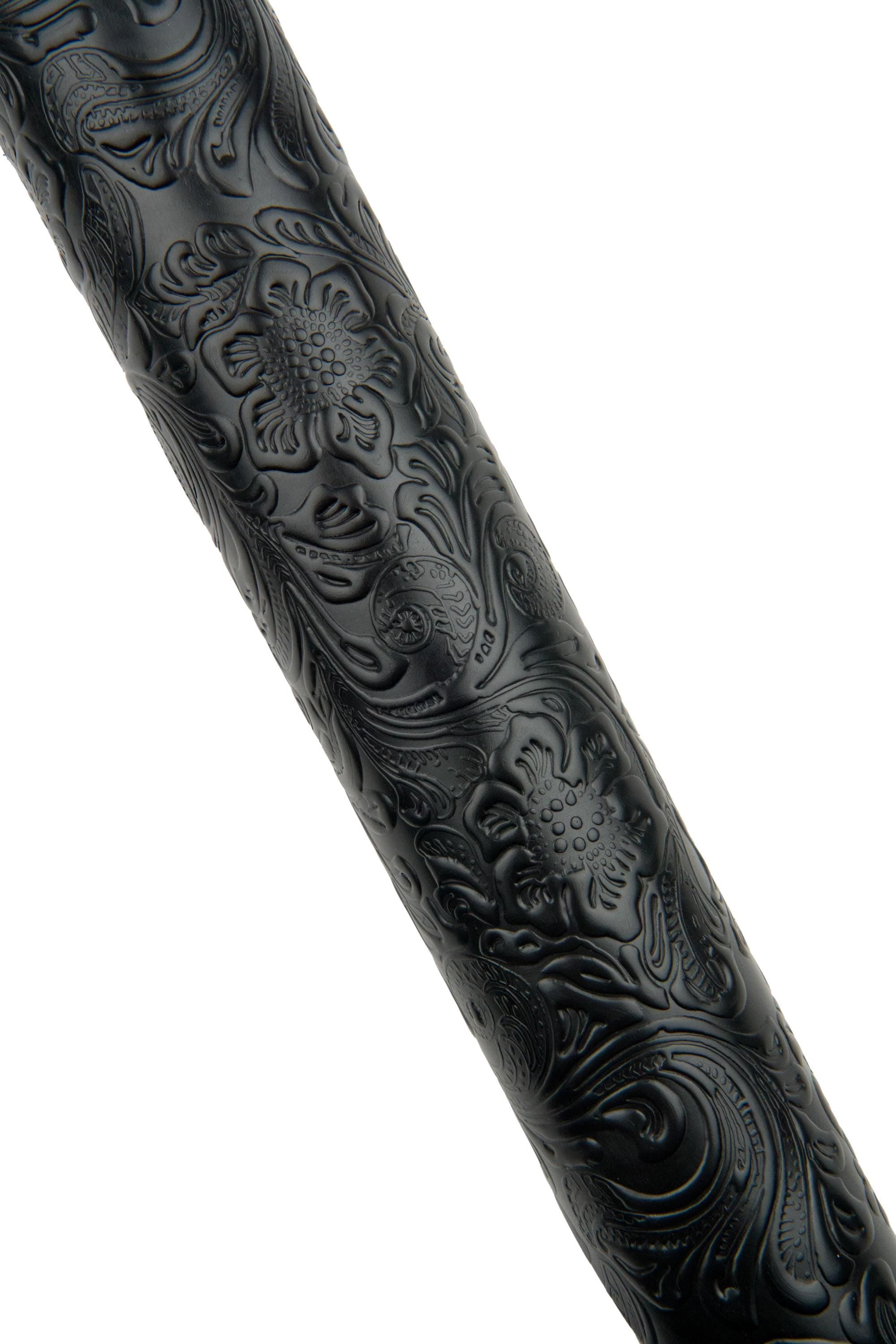 Black FLORAL embossed leather cowhide, CHARRO flower print in relief on calfskin, 0.8 - 1.0 mm B18664-TB La Garzarara