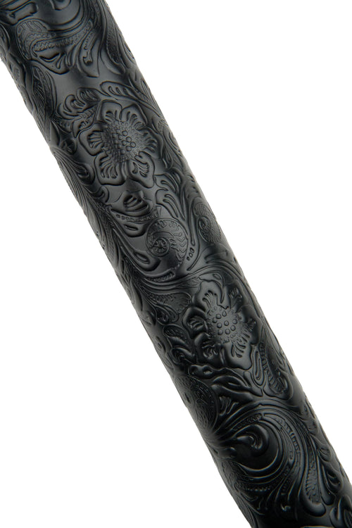 Black FLORAL embossed leather cowhide, CHARRO flower print in relief on calfskin, 0.8 - 1.0 mm B18664-TB La Garzarara