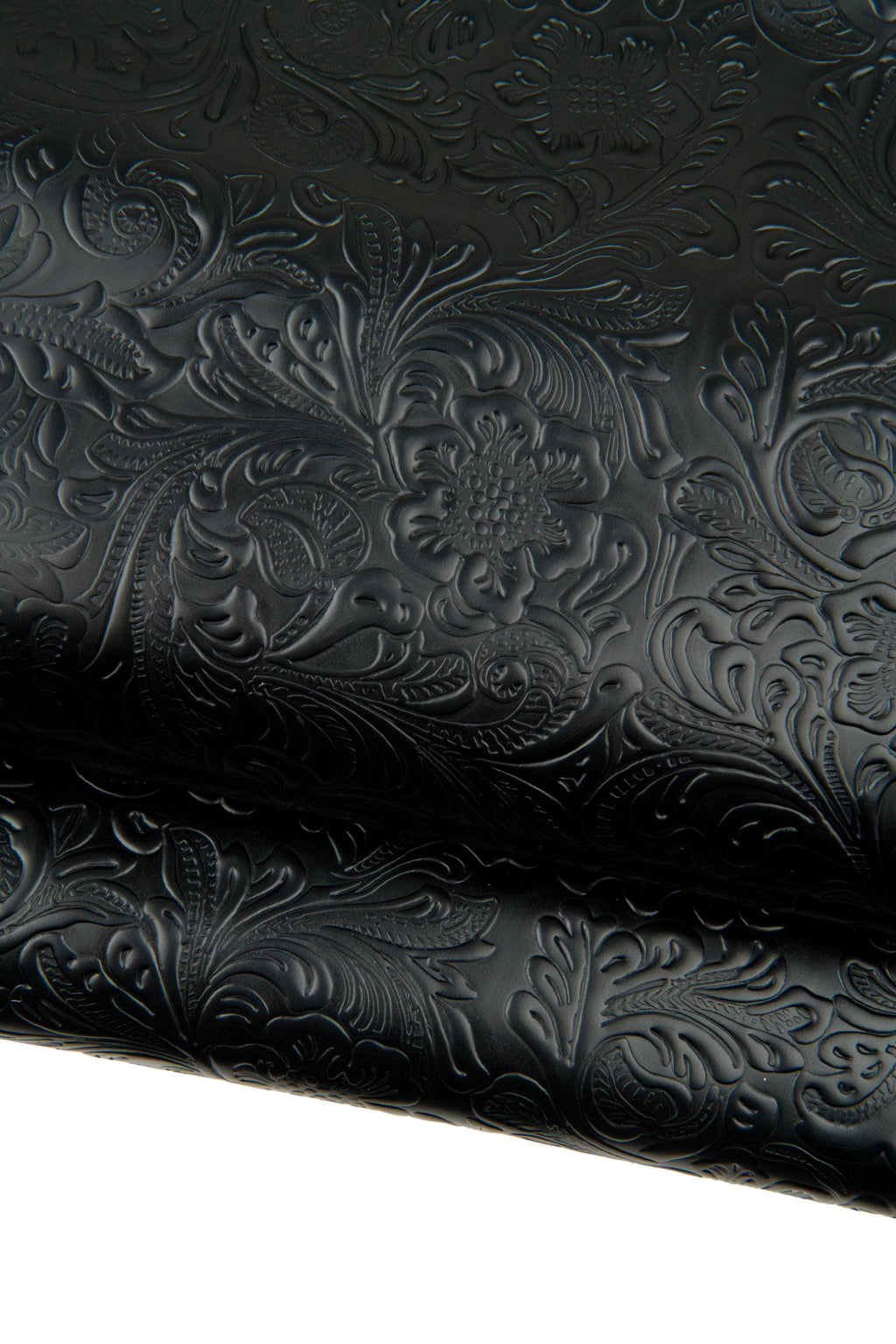 Black FLORAL embossed leather cowhide, CHARRO flower print in relief on calfskin, 0.8 - 1.0 mm B18664-TB La Garzarara