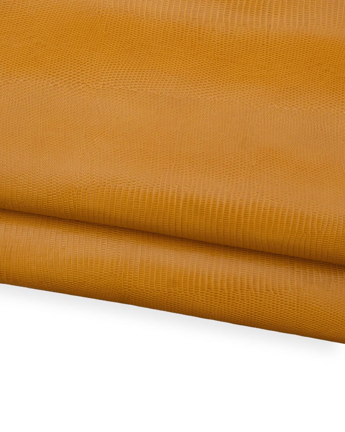 Yellow LIZARD printed leather hide, semi-glossy REPTILE embossed cowhide, classic soft calfskin for crafters, 1.0 - 1.1 mm B18785-ST