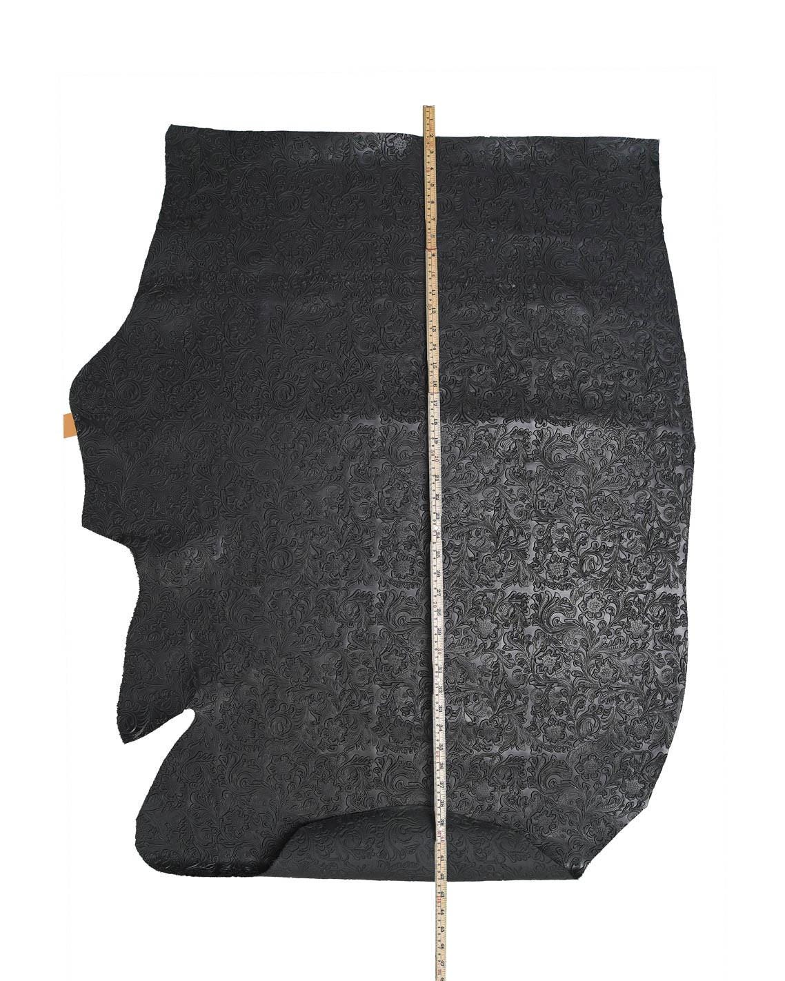 Black floral embossed leather cowhide, CHARRO flower print in RELIEF on calfskin, 1.0 - 1.2 mm B17218-TB La Garzarara