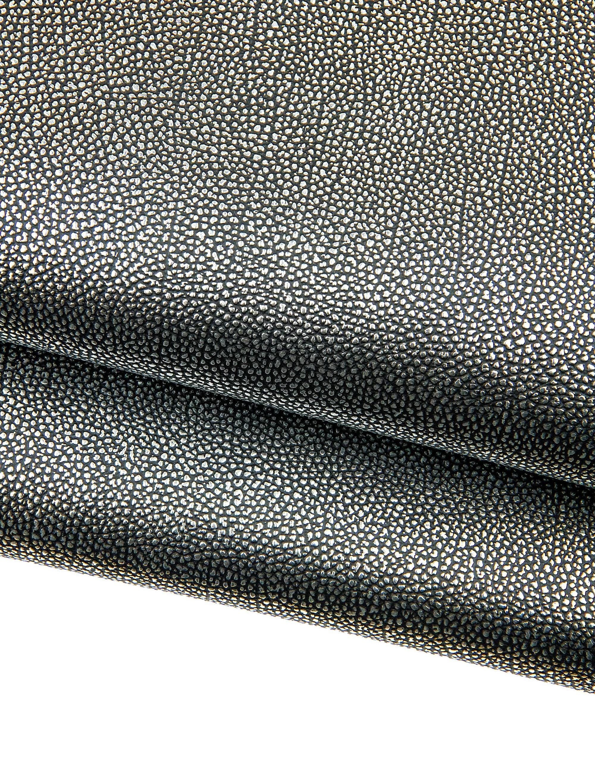 Black Silver Metallic Leather Hide, Shagreen Effect, Pearl Texture Leather, Designer Leather 1.5 - 1.6 mm B18707-MT(st) La Garzarara