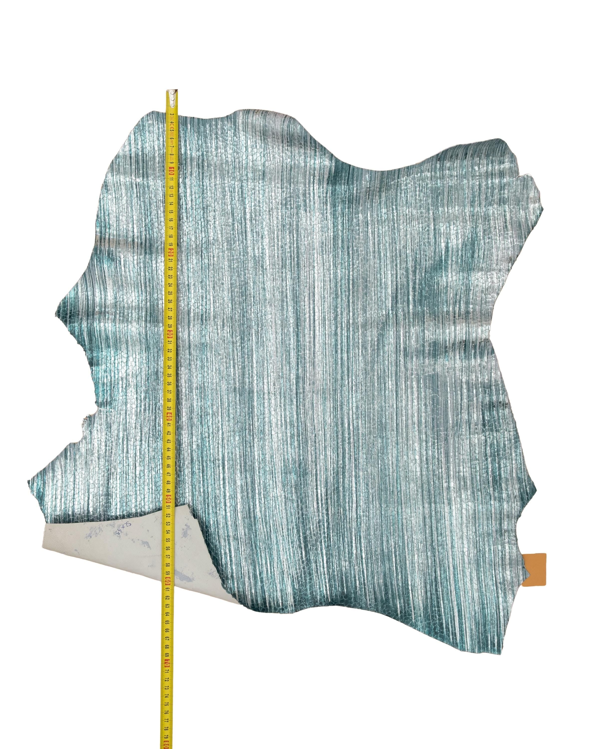Turquoise STRIPED leather skin, silver metallic goatskin, REPTILE print, soft and bright B18782-mt(st) La Garzarara