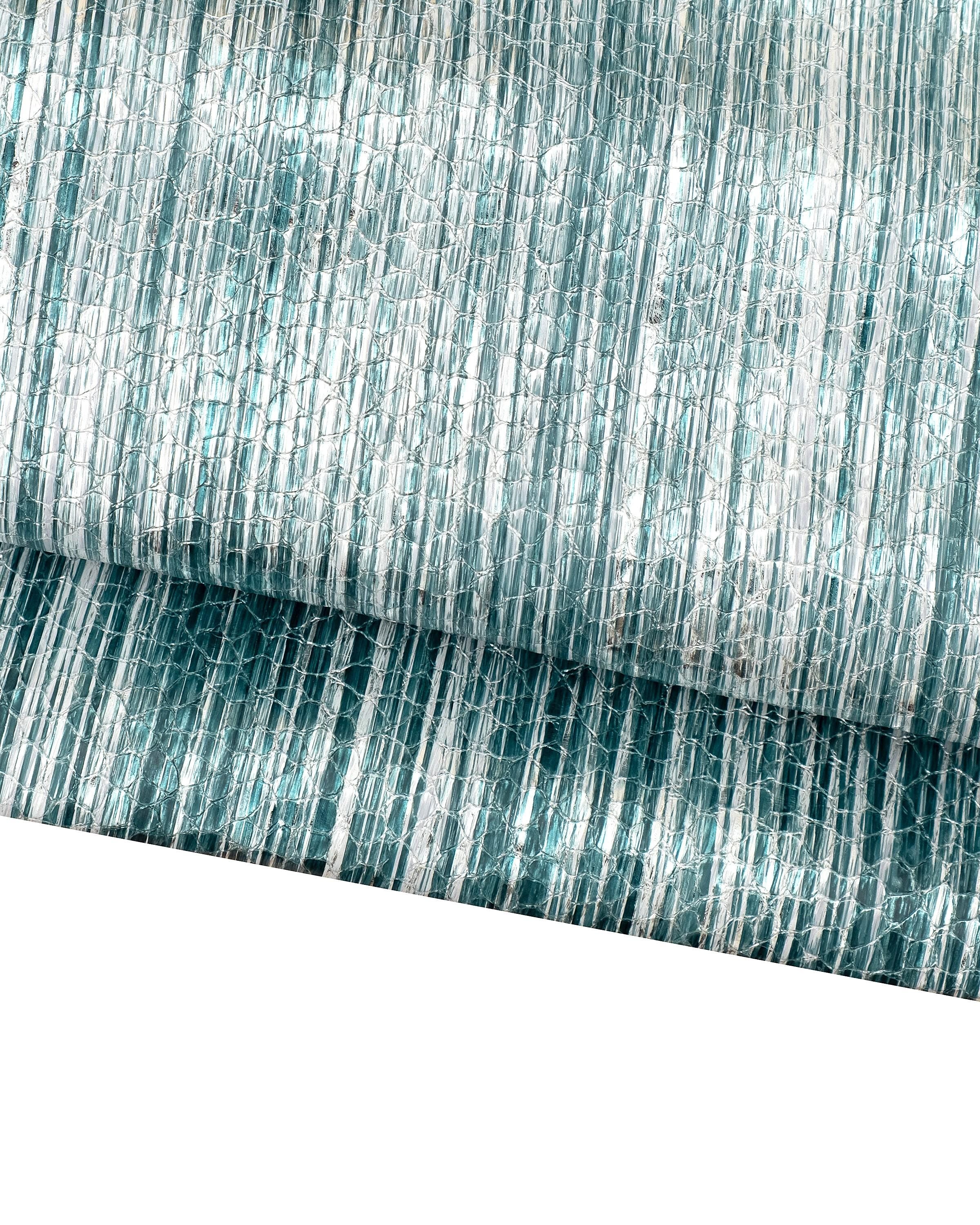 Turquoise STRIPED leather skin, silver metallic goatskin, REPTILE print, soft and bright B18782-mt(st) La Garzarara