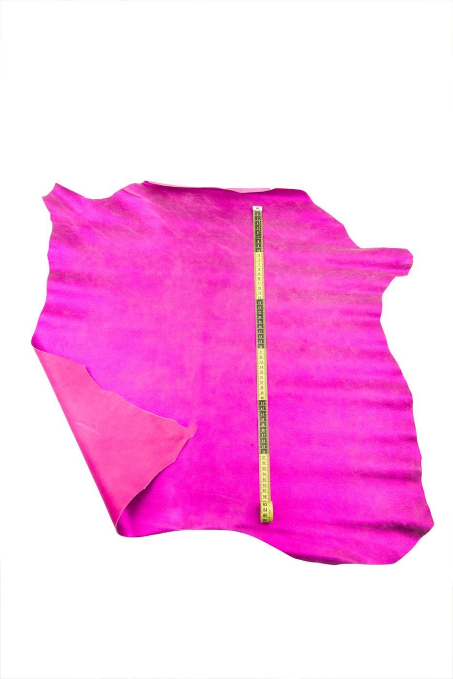 Vintage Fuchsia Metallic Leather Hide, Distressed Shimmer Laminated Leather skin, goatskin for Shoes Leathercraft, B18714-MT La Garzarara