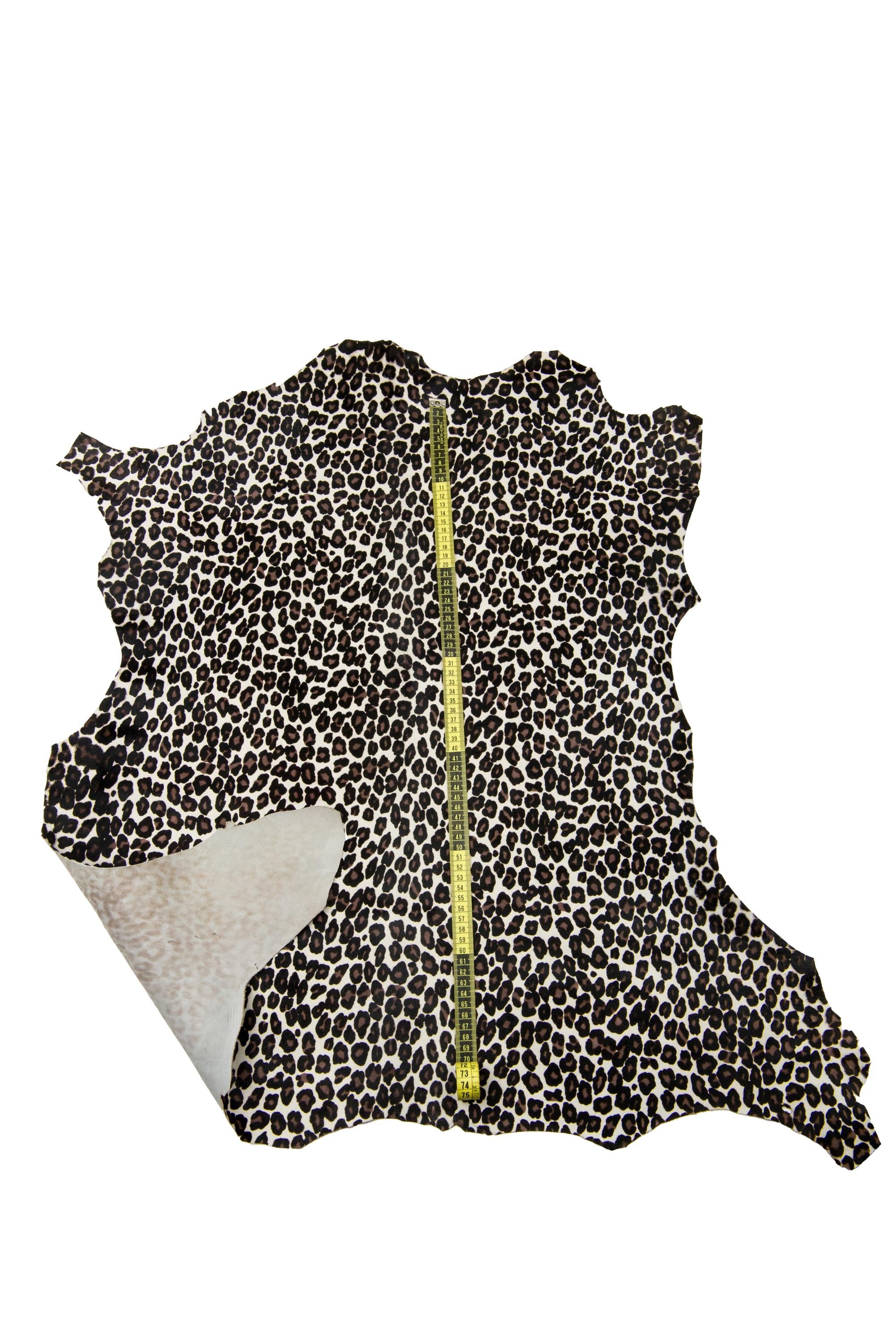 LEOPARD printed hair on leather hide, brown - black cheetah texture on cream PONY calfskin, cowhide for crafting B18379-CV La Garzarara