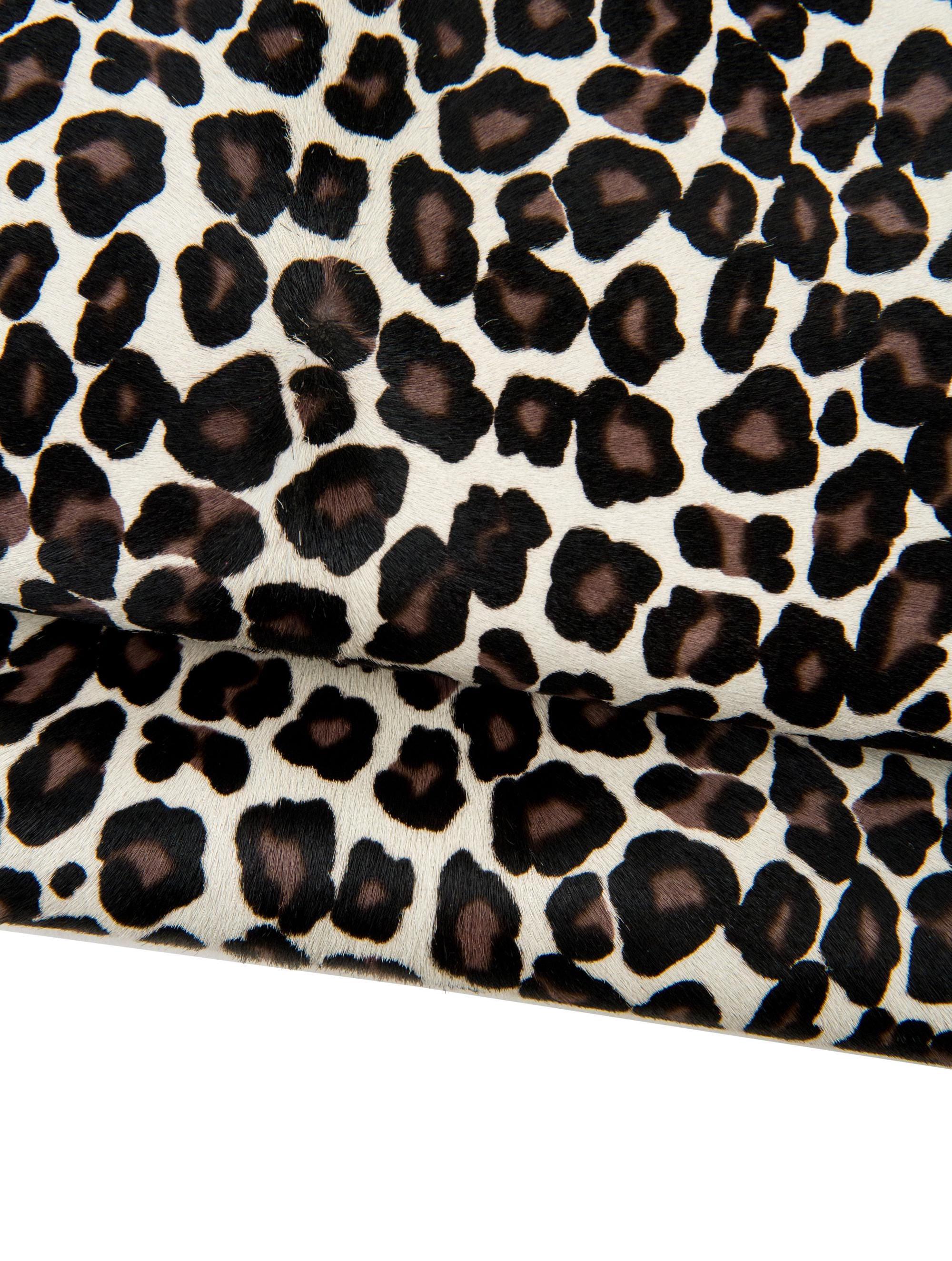 LEOPARD printed hair on leather hide, brown - black cheetah texture on cream PONY calfskin, cowhide for crafting B18379-CV La Garzarara