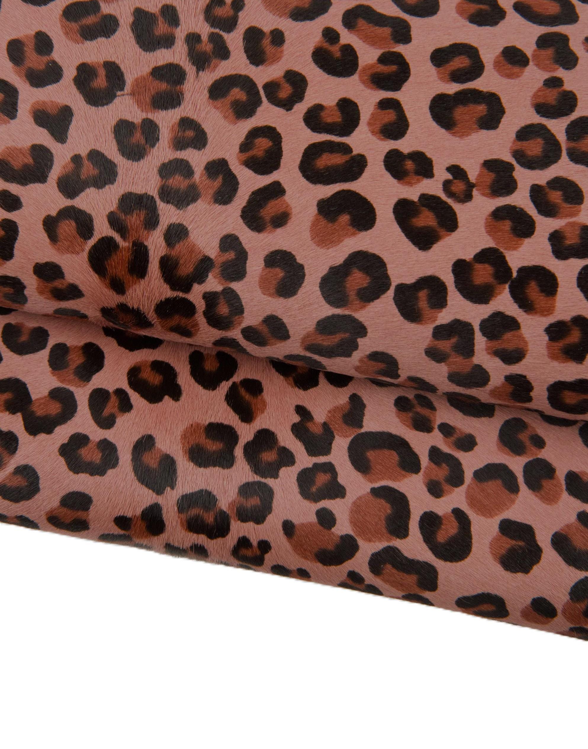 LEOPARD printed HAIR ON leather hide, antique pink - black - brown cheetah textured pony calfskin, soft cowhide for crafting B18643-cv