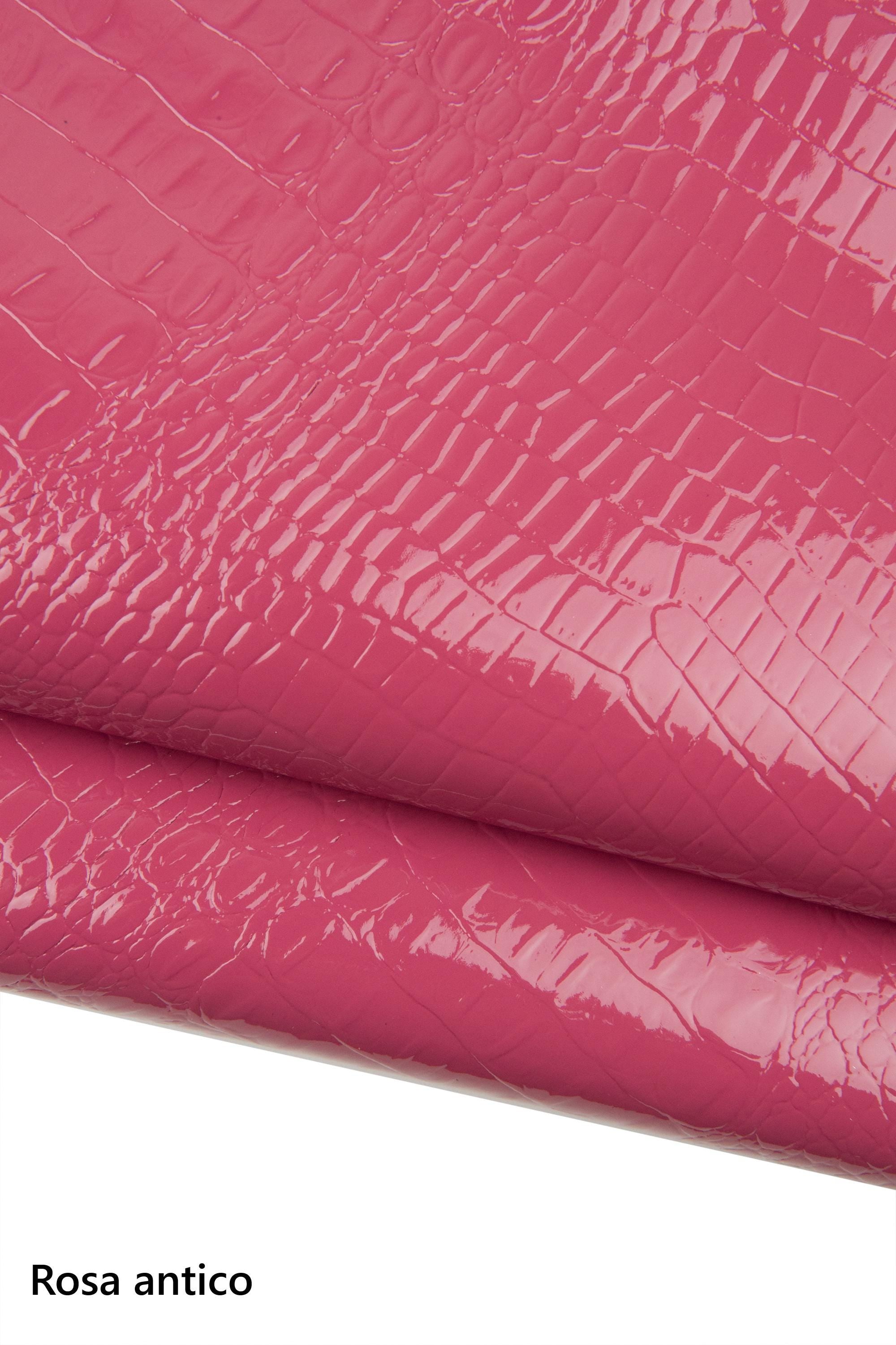 Hot pink CROCODILE leather hide, antique pink, purple ALLIGATOR printed cowhide, glossy baby calf for crafters B18677-ST La Garzarara