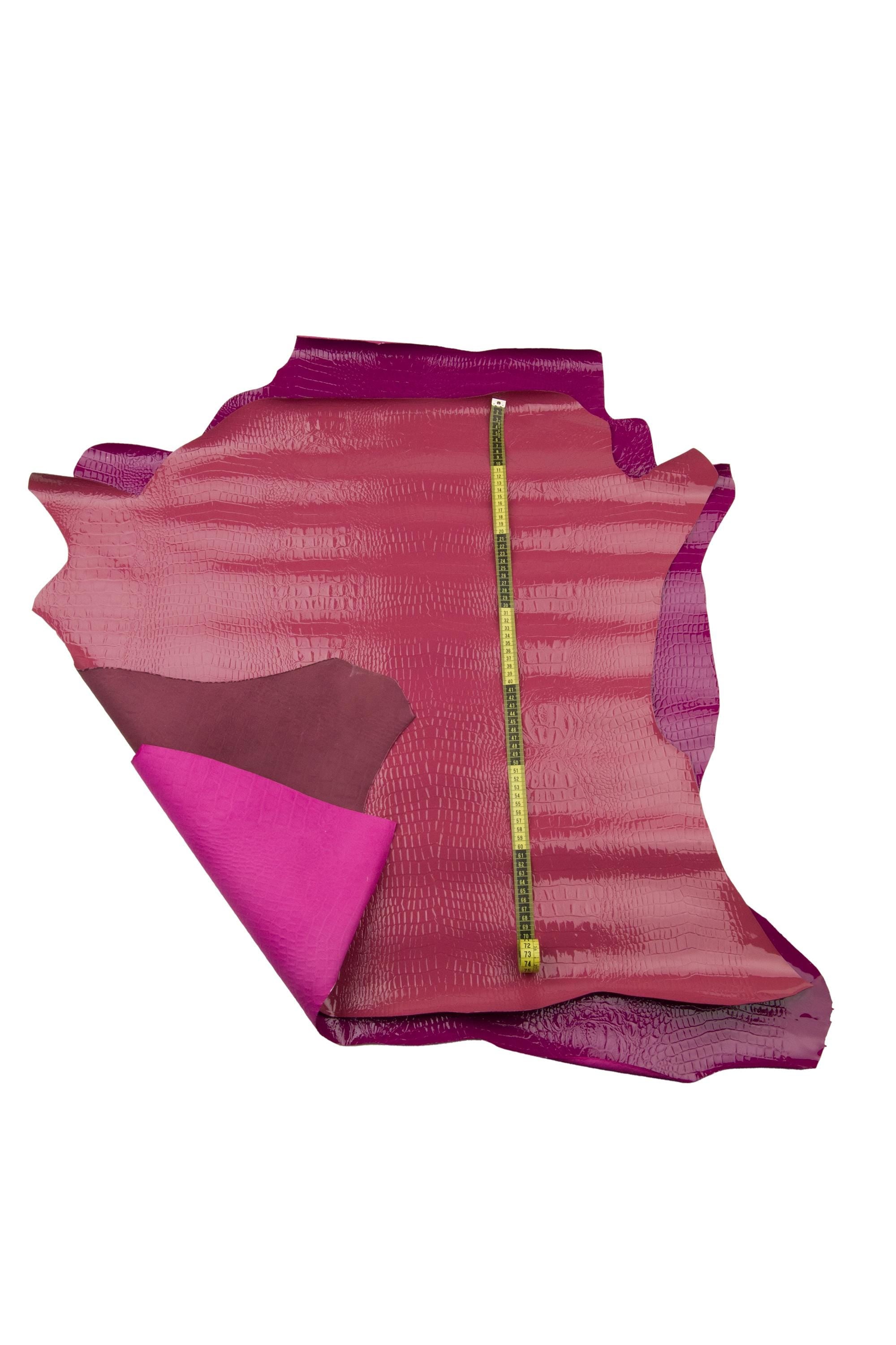 Hot pink CROCODILE leather hide, antique pink, purple ALLIGATOR printed cowhide, glossy baby calf for crafters B18677-ST La Garzarara