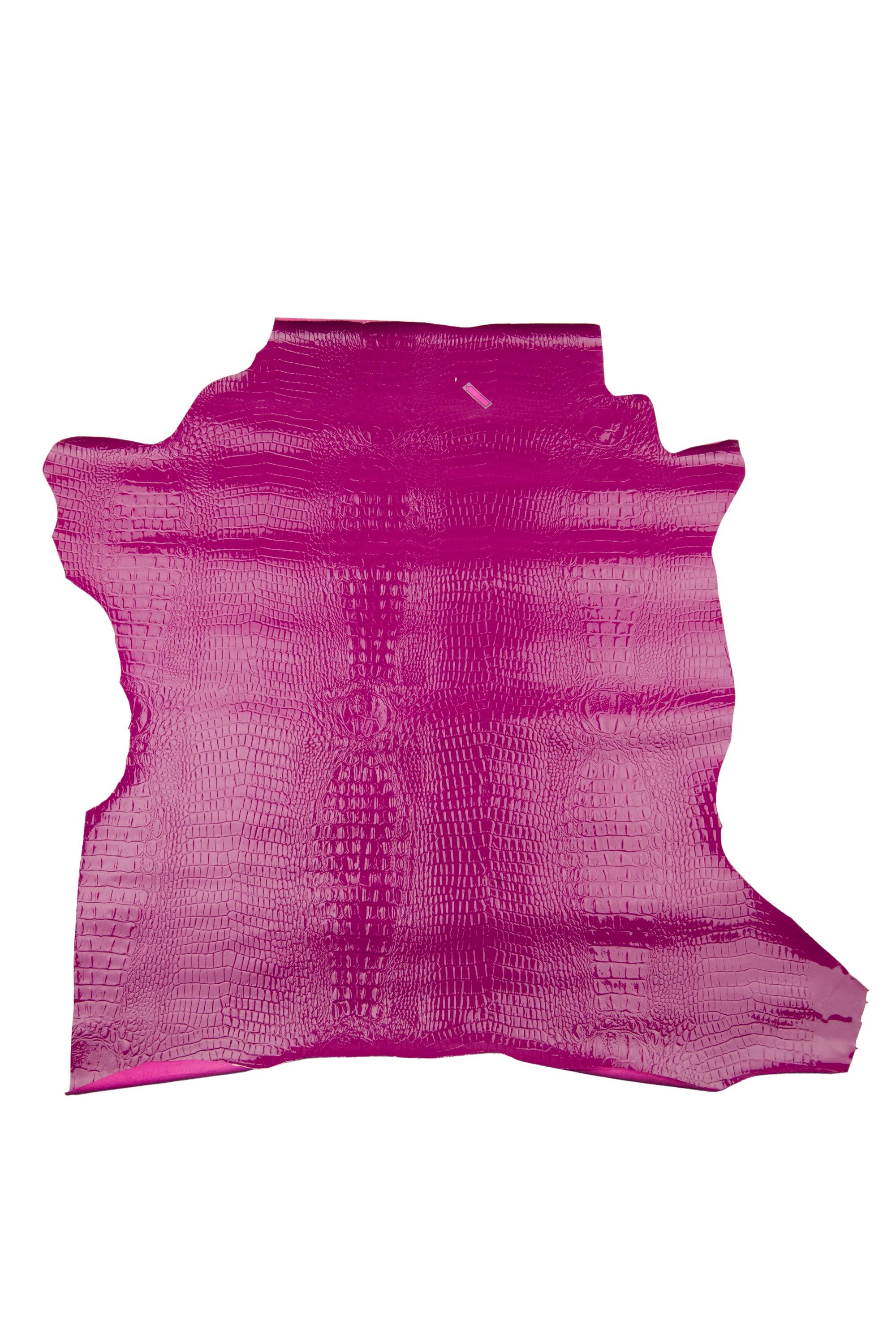 Hot pink CROCODILE leather hide, antique pink, purple ALLIGATOR printed cowhide, glossy baby calf for crafters B18677-ST La Garzarara