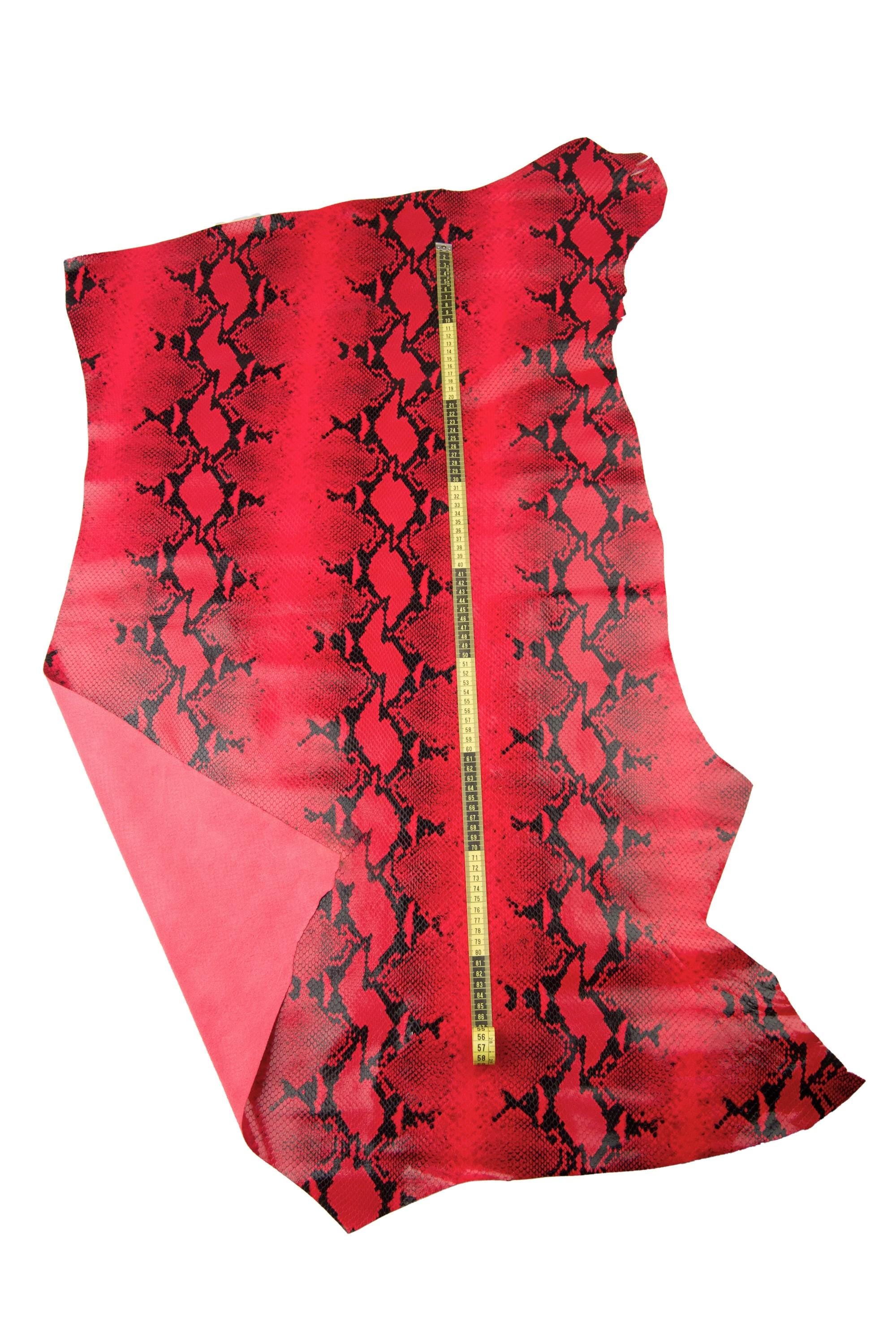 Red Python Print Leather Hide for bags, embossed snakeskin, Snake textured cowhide for Bags, Shoes & Leathercraft B18577-ST La Garzarara