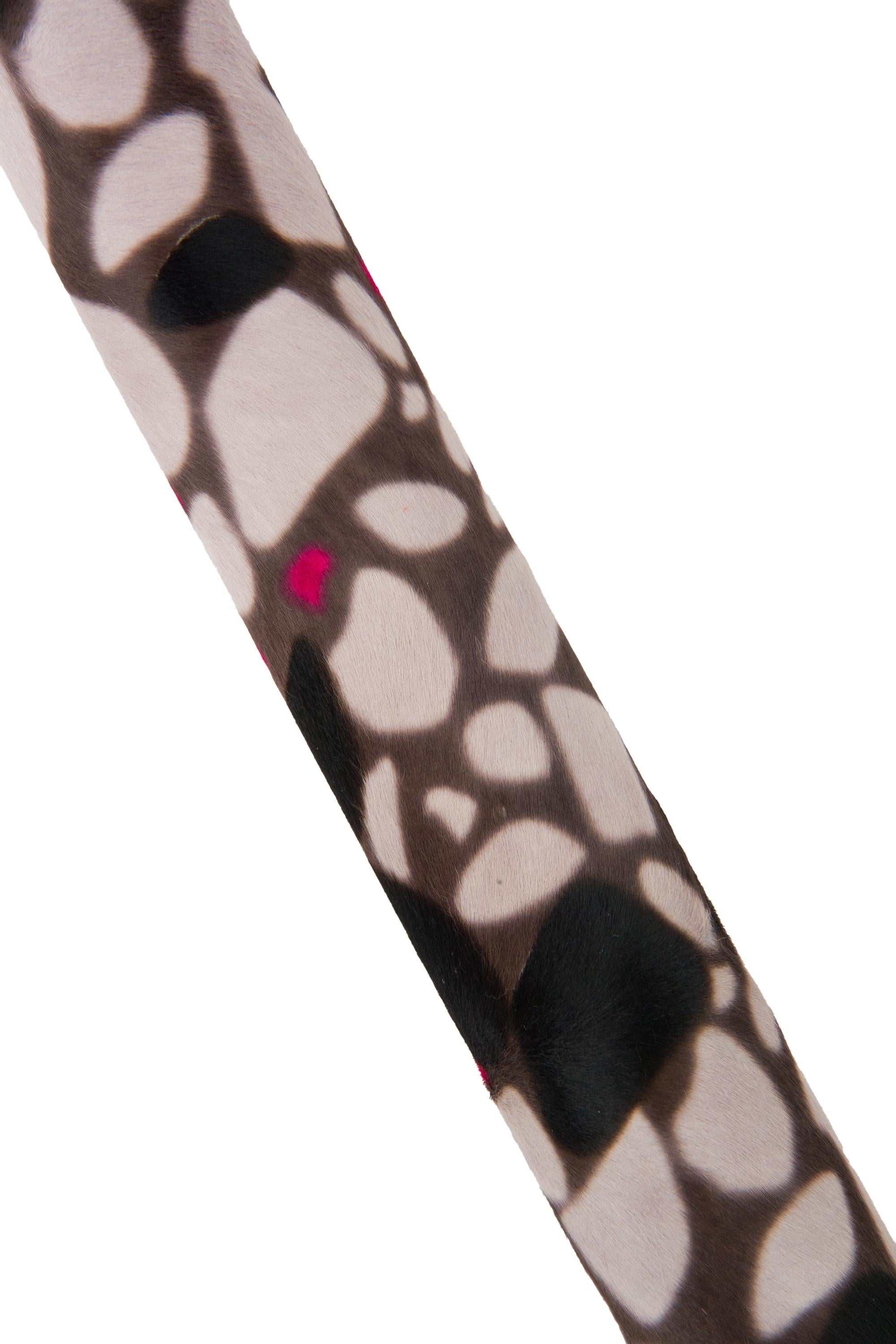 GEOMETRIC printed hair on leather hide, cream, black and fuchsia tones, graphic textured pony calfskin, cowhide for crafting B18637-CV