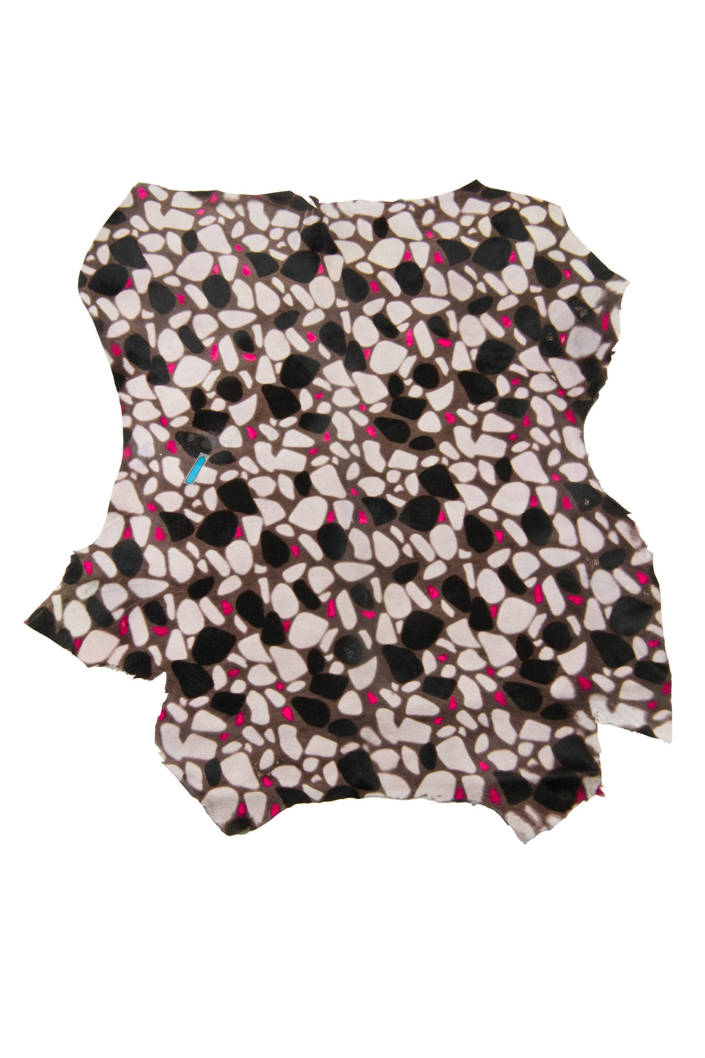 GEOMETRIC printed hair on leather hide, cream, black and fuchsia tones, graphic textured pony calfskin, cowhide for crafting B18637-CV