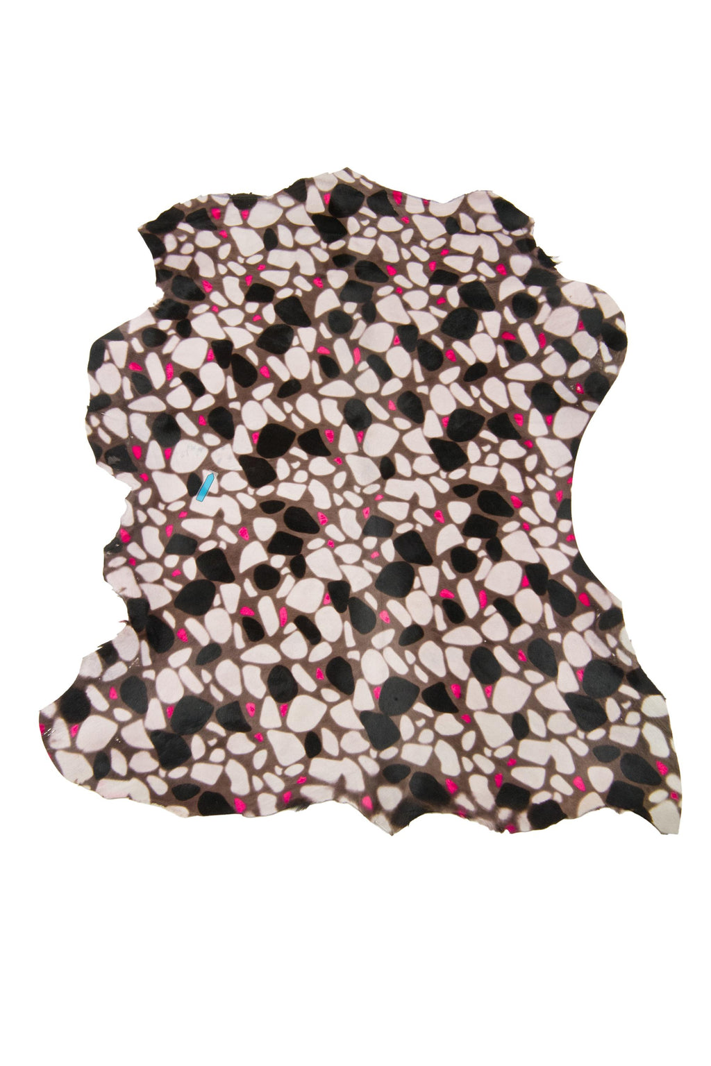 GEOMETRIC printed hair on leather hide, cream, black and fuchsia tones, graphic textured pony calfskin, cowhide for crafting B18637-CV