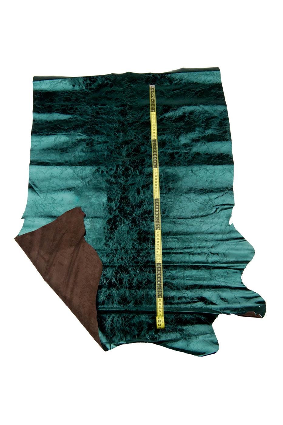 GREEN METALLIC leather skin, wrinkled bright sparkle calfskin, soft cowhide for diy projects B18702-MT La Garzarara
