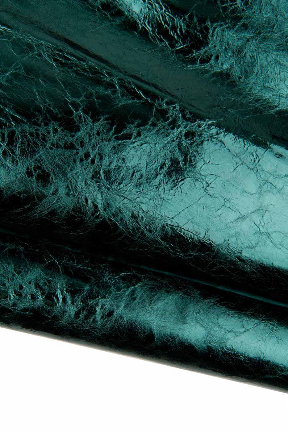 GREEN METALLIC leather skin, wrinkled bright sparkle calfskin, soft cowhide for diy projects B18702-MT La Garzarara
