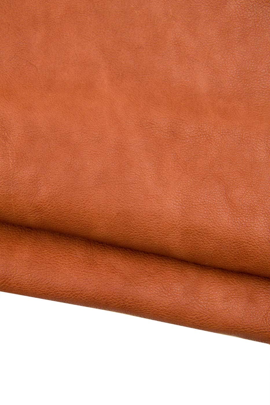 Rustic cognac leather hide, natural VEGETABLE tanned cowhide with fine soft grain, soft vintage calfskin for crafting B18716-VT La Garzarara