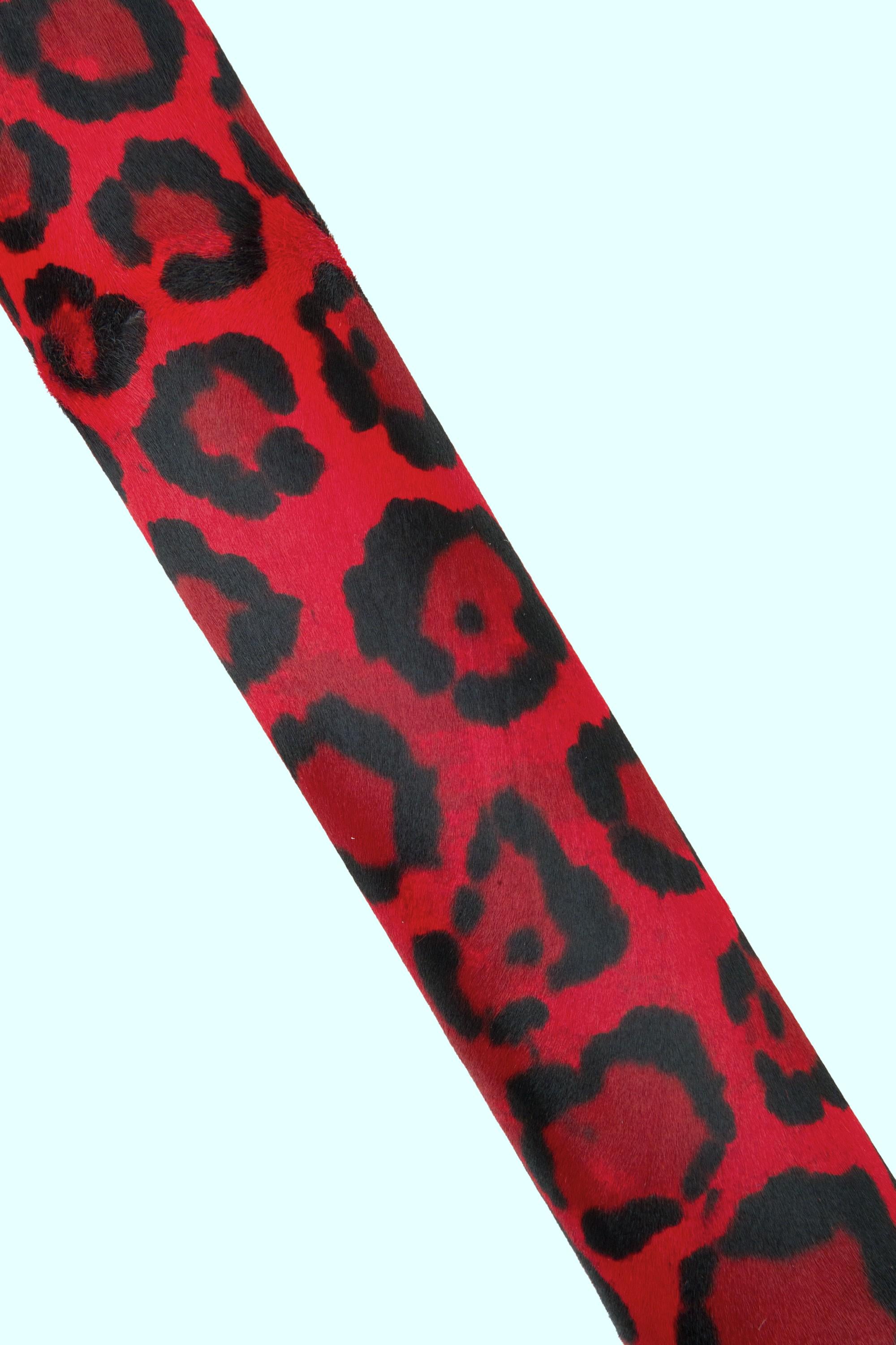 Red LEOPARD HAIR ON leather hide, red black cheetah print on hairy cowhide, elegant pony leather for crafting B18641-cv La Garzarara