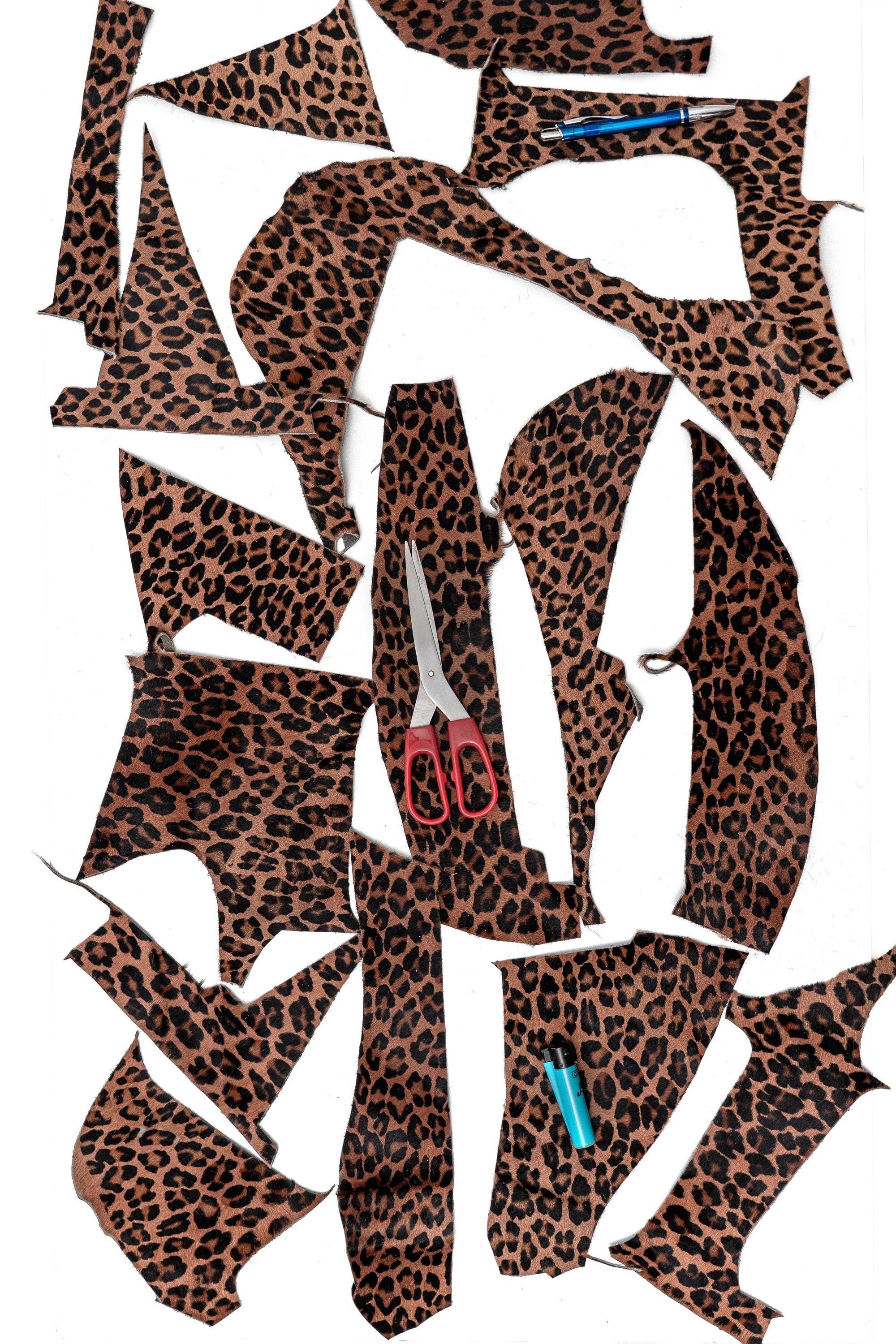 Leopard Cavallino Leather Scraps, Small Hair On Offcuts, Brown and Tan Animal Print Pieces for Jewelry and Crafts 4x2 inches La Garzarara