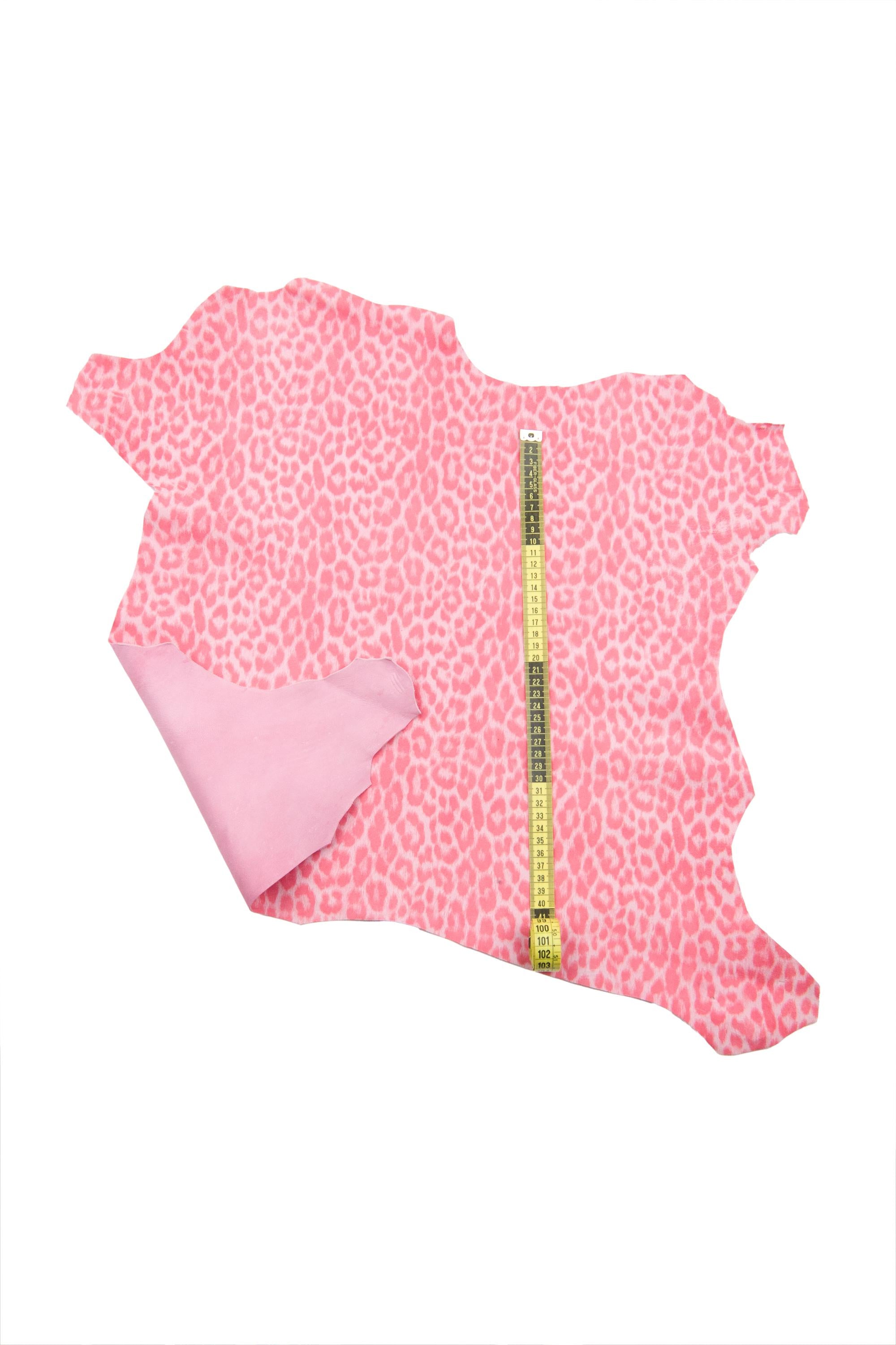 Pink LEOPARD texture on pink suede goatskin, CHEETAH printed skin, soft animal printed skin, ideal for diy projects B18710-ST La Garzarara