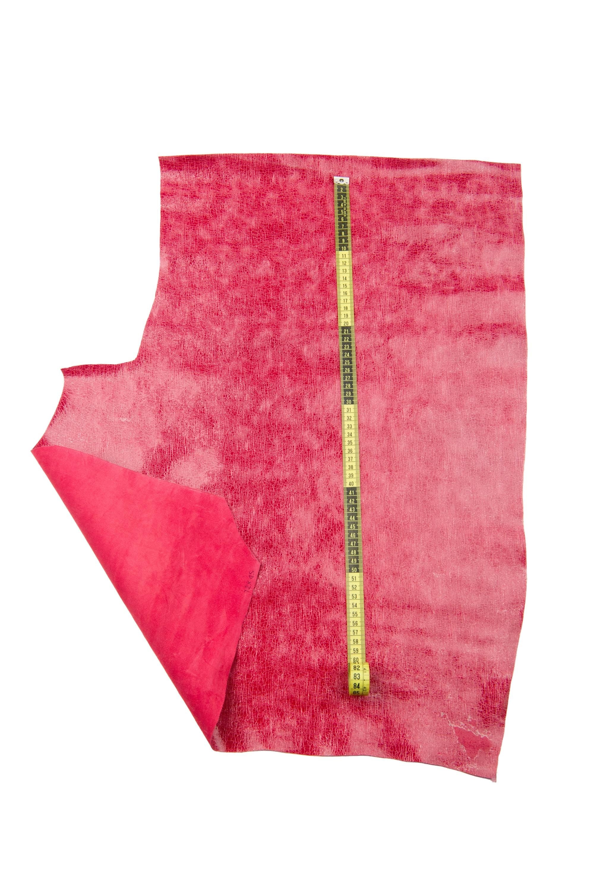 Red GLOSSY printed leather hide, CRACKLE texture on soft cowhide, metallic sporty calfskin for crafters B18715-ST La Garzarara