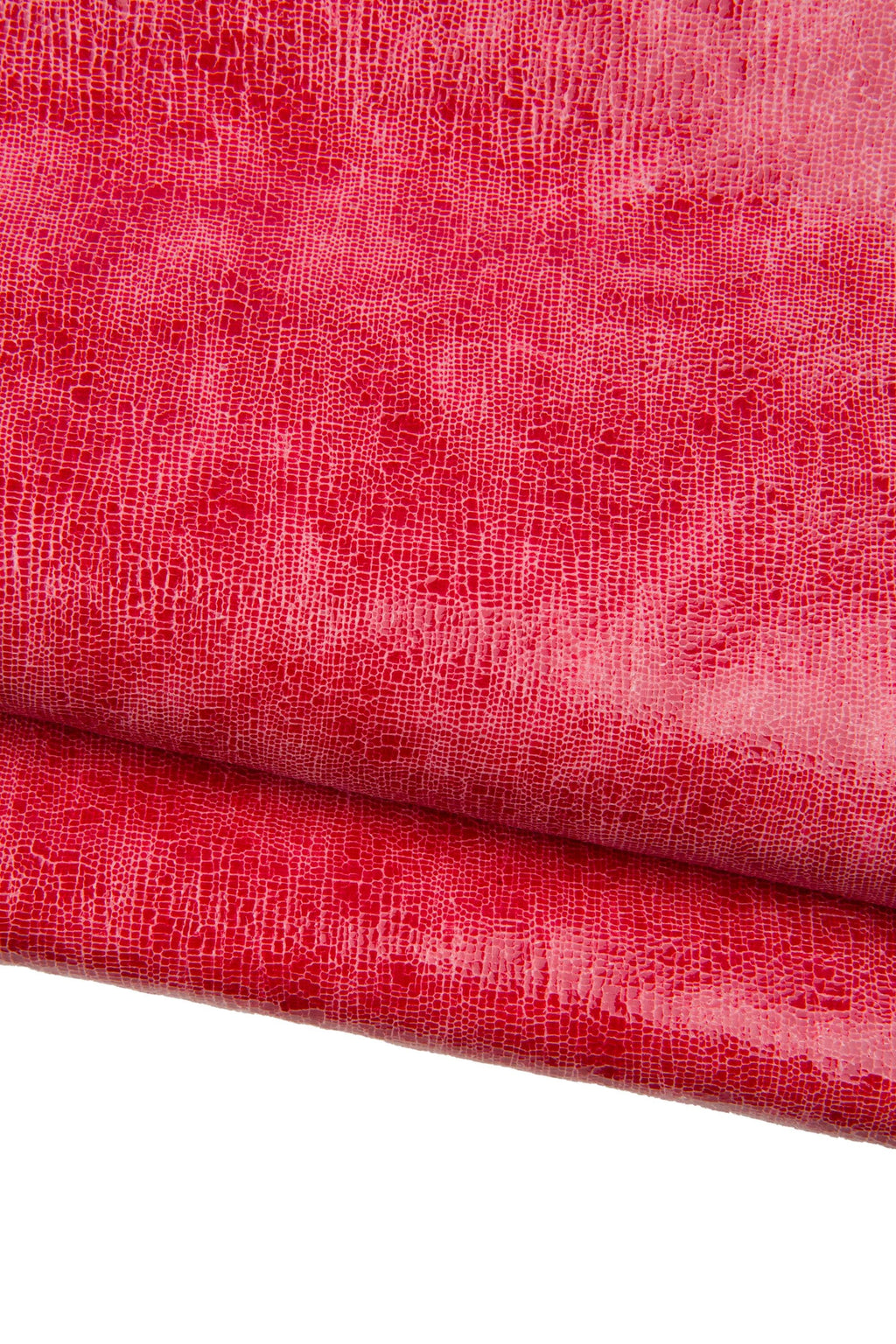Red GLOSSY printed leather hide, CRACKLE texture on soft cowhide, metallic sporty calfskin for crafters B18715-ST La Garzarara