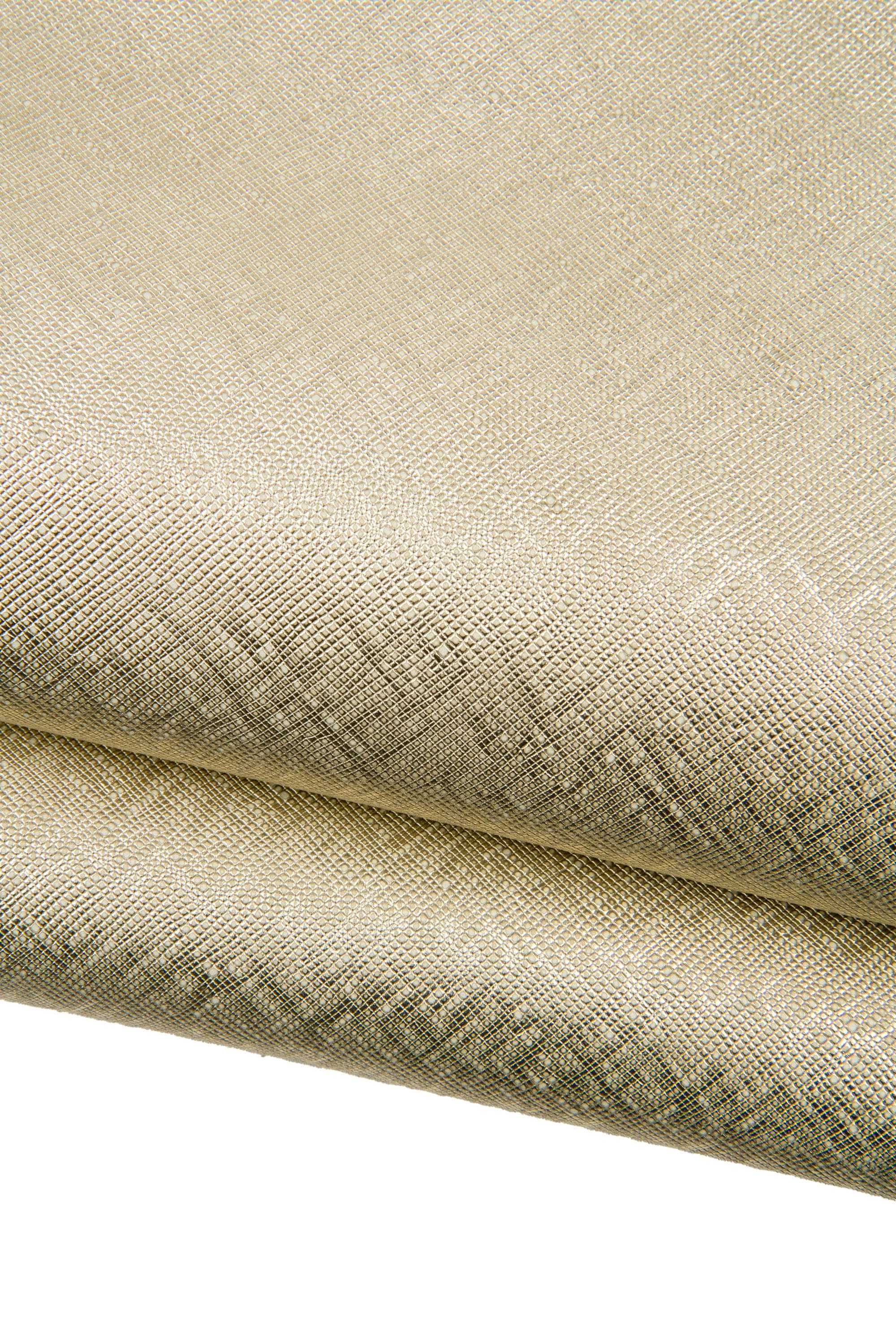 Light gold SAFFIANO printed goatskin, platinum METALLIC leather skin, bright soft hide for diy projects B18767-MT(st) La Garzarara