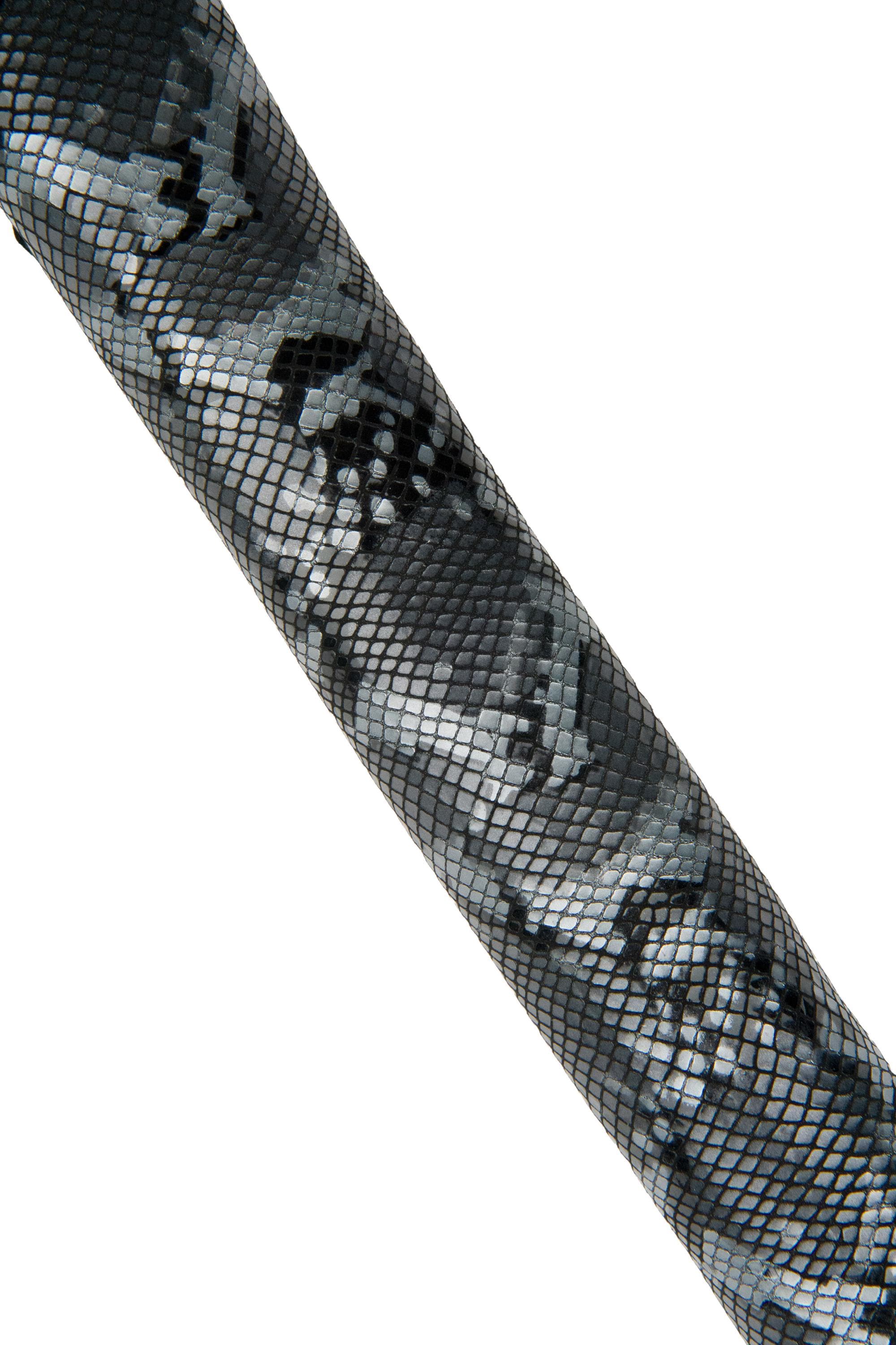 Snake print leather skin, grey - black reptile pattern on goatskin, glossy metallic python hide for diy projects B18766-MT(st)La Garzarara