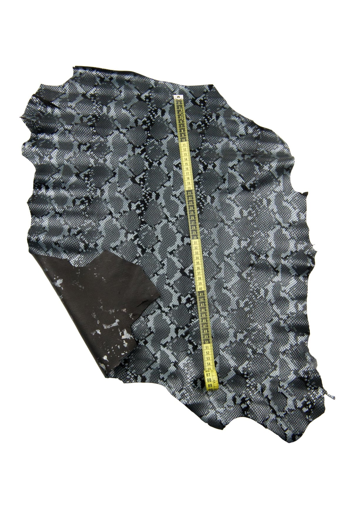 Snake print leather skin, grey - black reptile pattern on goatskin, glossy metallic python hide for diy projects B18766-MT(st)La Garzarara