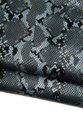 Snake print leather skin, grey - black reptile pattern on goatskin, glossy metallic python hide for diy projects B18766-MT(st)La Garzarara