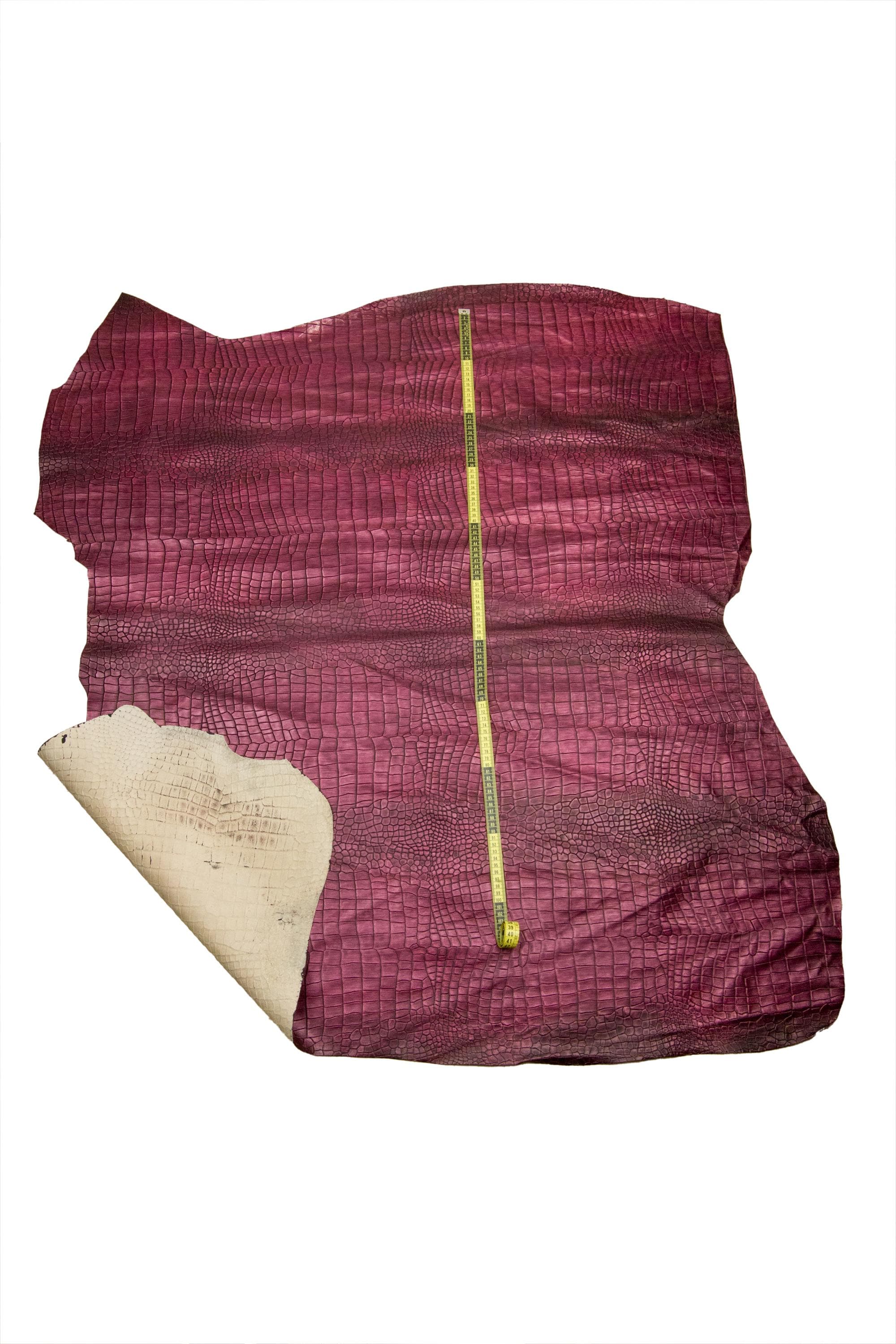 Burgundy CROCODILE embossed leather hide, ALLIGATOR print on calfskin, semi - glossy vitange croc cowhide for crafting B18689-ST LaGarzarara