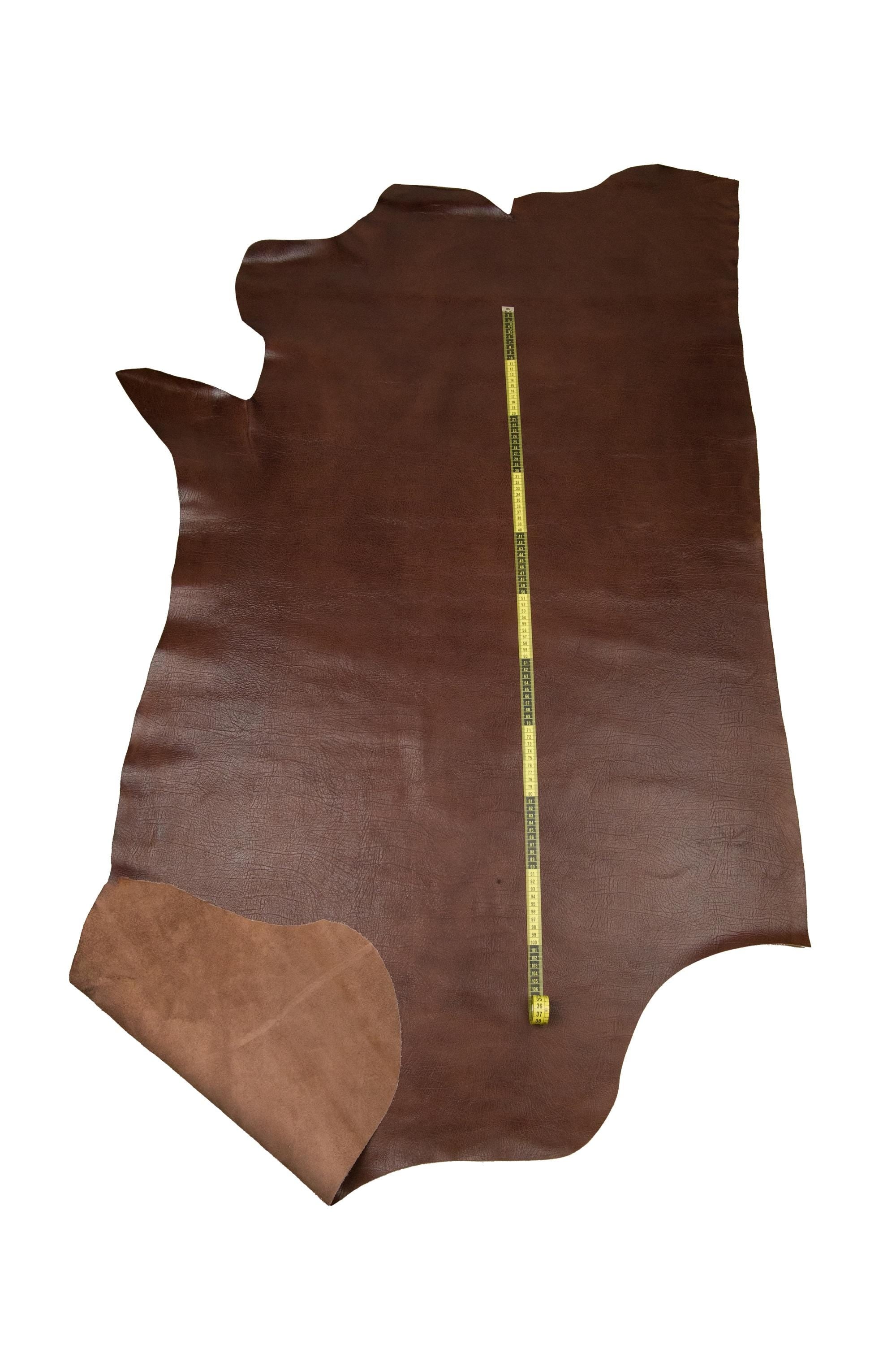 Red brown textured leather hide, GLOSSY thick cowhide, soft vintage calfskin 1.4 - 1.6 mm for crafters B18556-TU La Garzarara