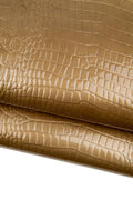Beige PEARLIZED patent leather hide, CROCODILE embossed calfskin, glossy cowhide for crafters, standard temper B18676-ST