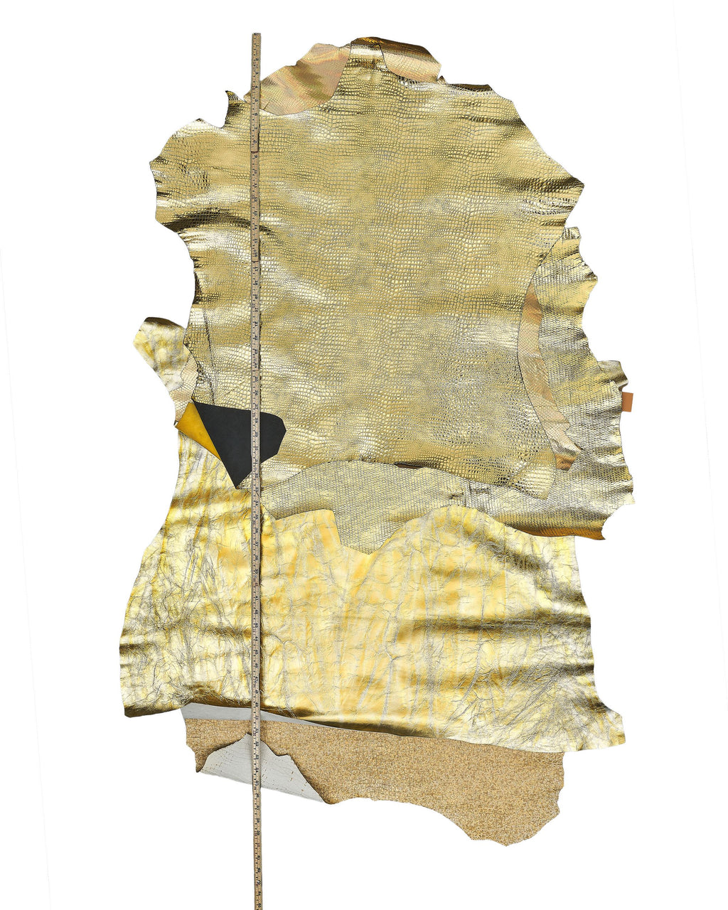 Set of Gold metallic leather skins, smooth metallic and CROCODILE PYTHON printed soft goatskins, hide for diy B18352-mt(st) La Garzarara