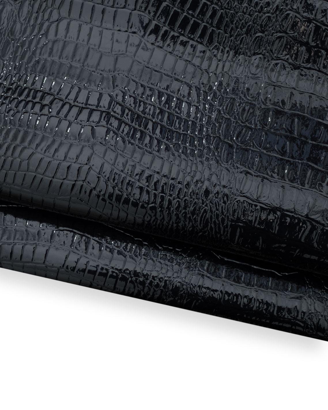 Gloss Dark blue CROCODILE, embossed leather hide, alligator printed PATENT cowhide, glossy calfskin 1.0 - 1.2 mm B18669-ST La Garzarara