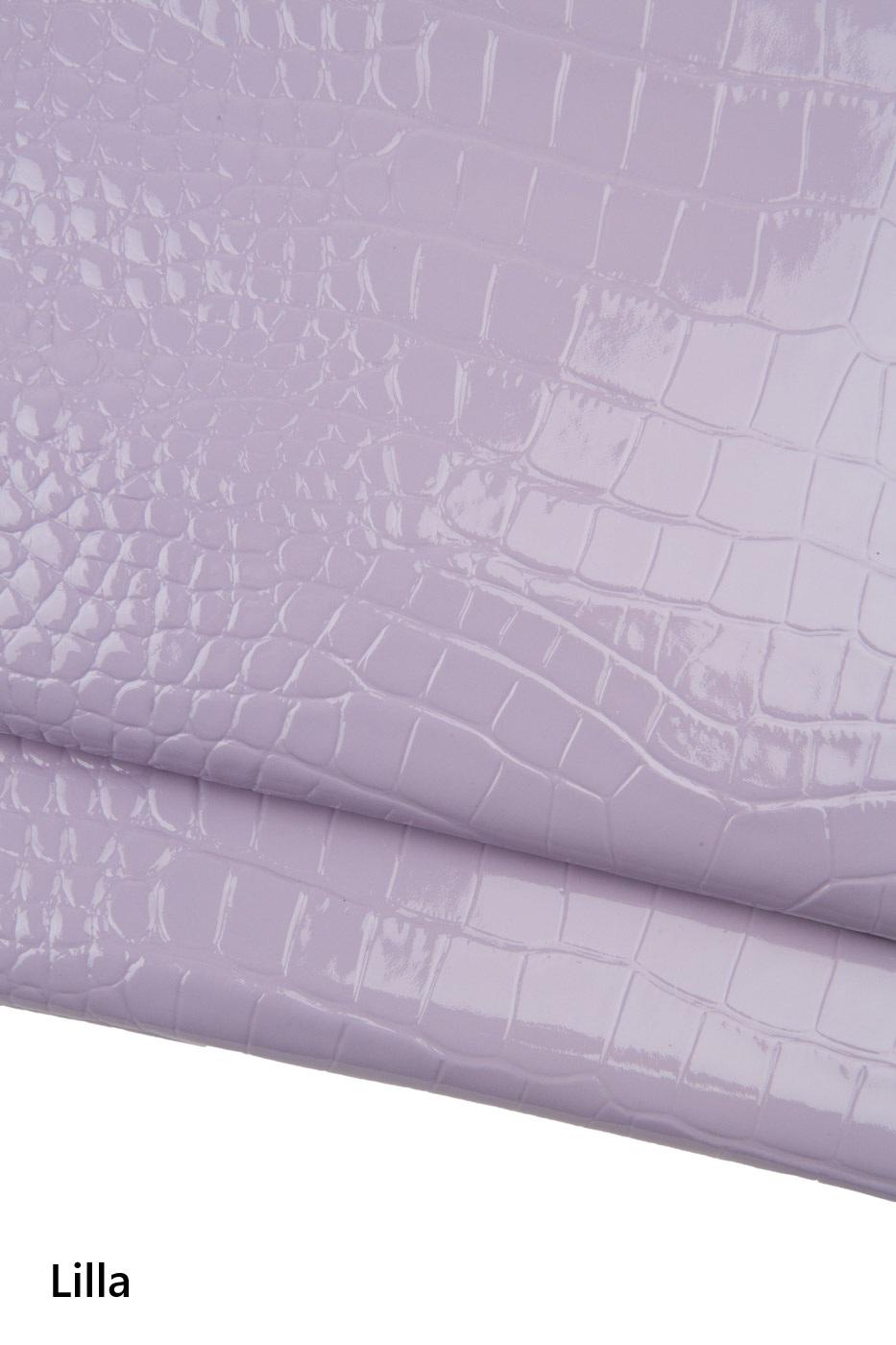 CROCODILE PRINTED calfskin, lilac, beige embossed leathers, alligator pattern on glossy hide B18671-ST La Garzarara