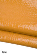 CROCODILE PRINTED calfskin, lilac, beige embossed leathers, alligator pattern on glossy hide B18671-ST La Garzarara