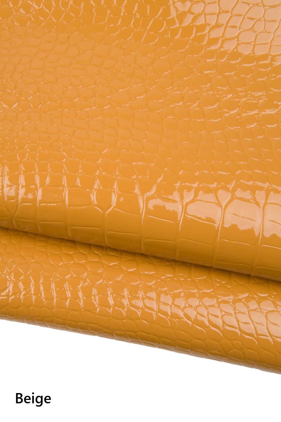 CROCODILE PRINTED calfskin, lilac, beige embossed leathers, alligator pattern on glossy hide B18671-ST La Garzarara