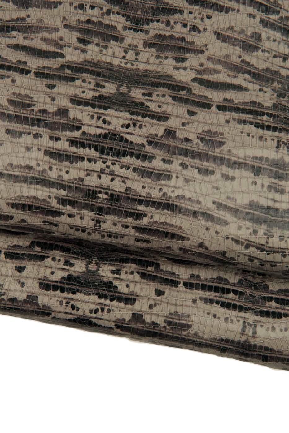 Grey Lizard textured leather hide, reptile printed calfskin, animal pattern on glossy soft cowhide B18732-ST La Garzarara
