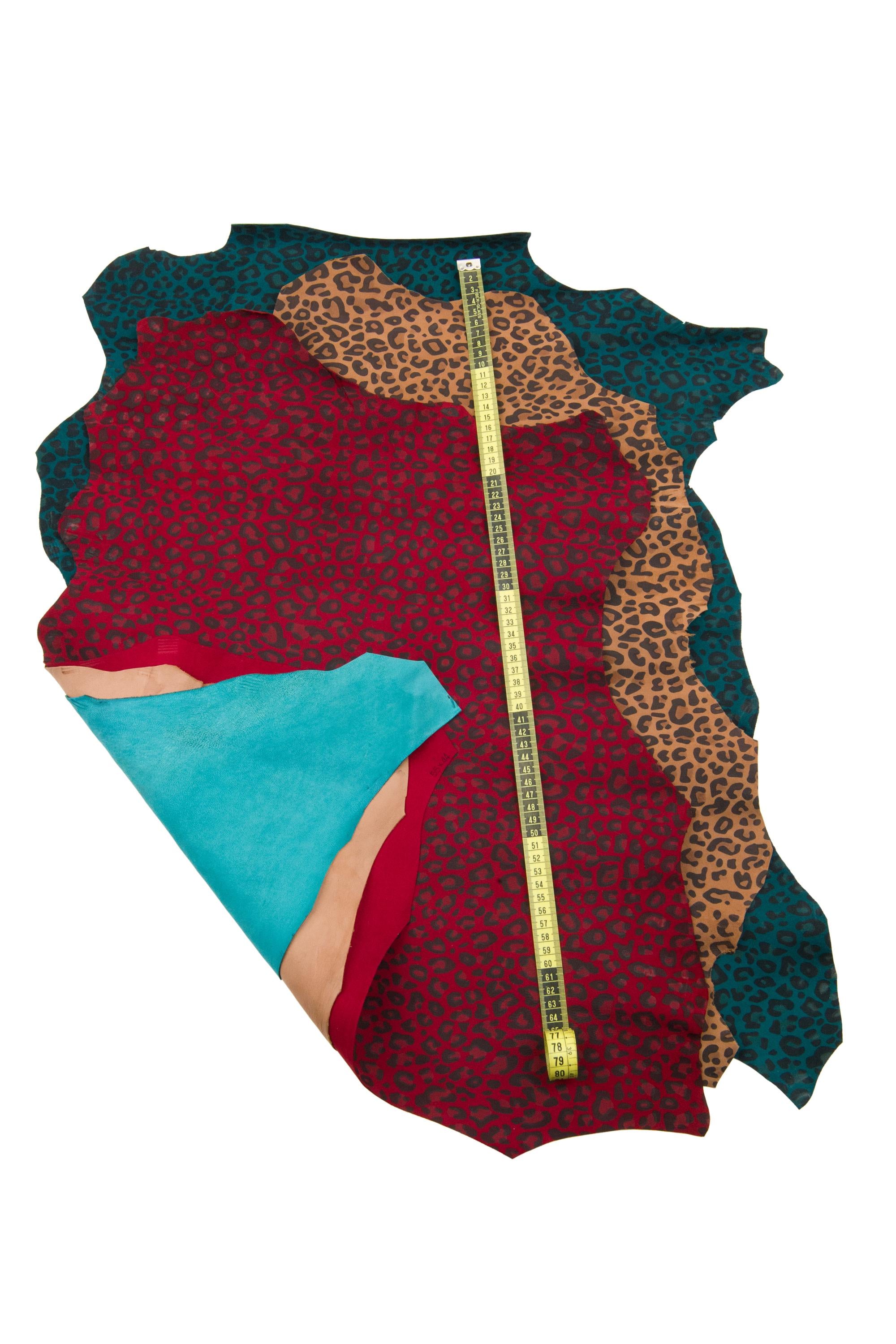 CHEETAH printed leather skin, LEOPARD textured suede goatskin, animal pattern on petroleum green, brown , burgundy soft skin B18682-ST