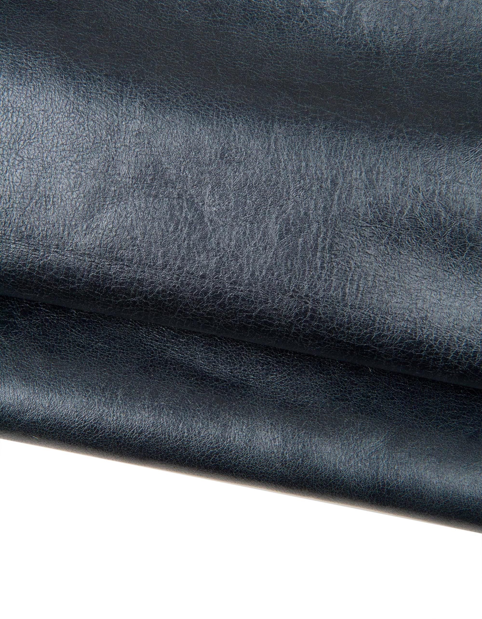 Anthracite blue leather hide, soft GLOSSY cowhide, sporty calfskin for crafting, 1.1 - 1.2 mm B18594-VT La Garzarara